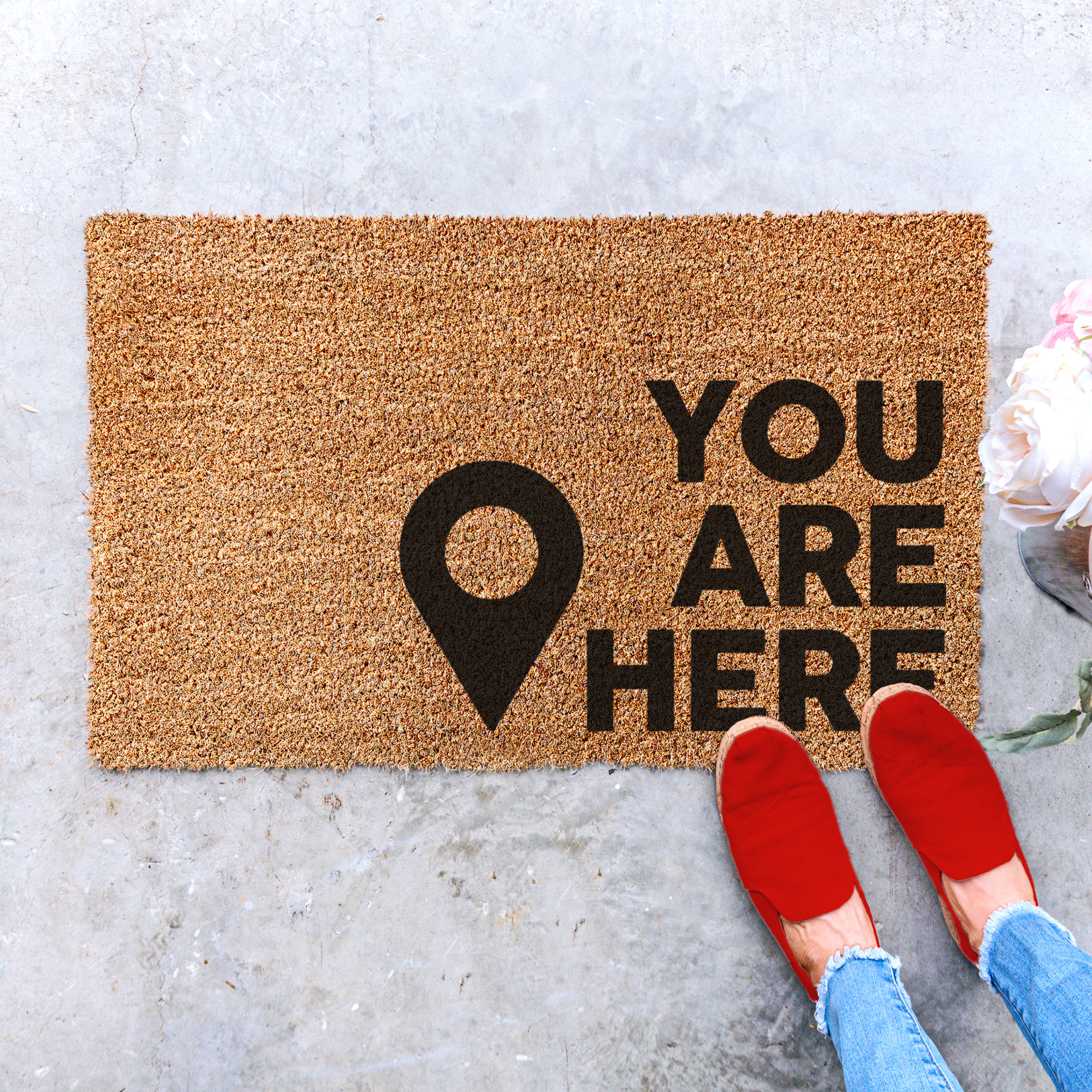 You Are Here Modern Welcome Mat with Location Pin