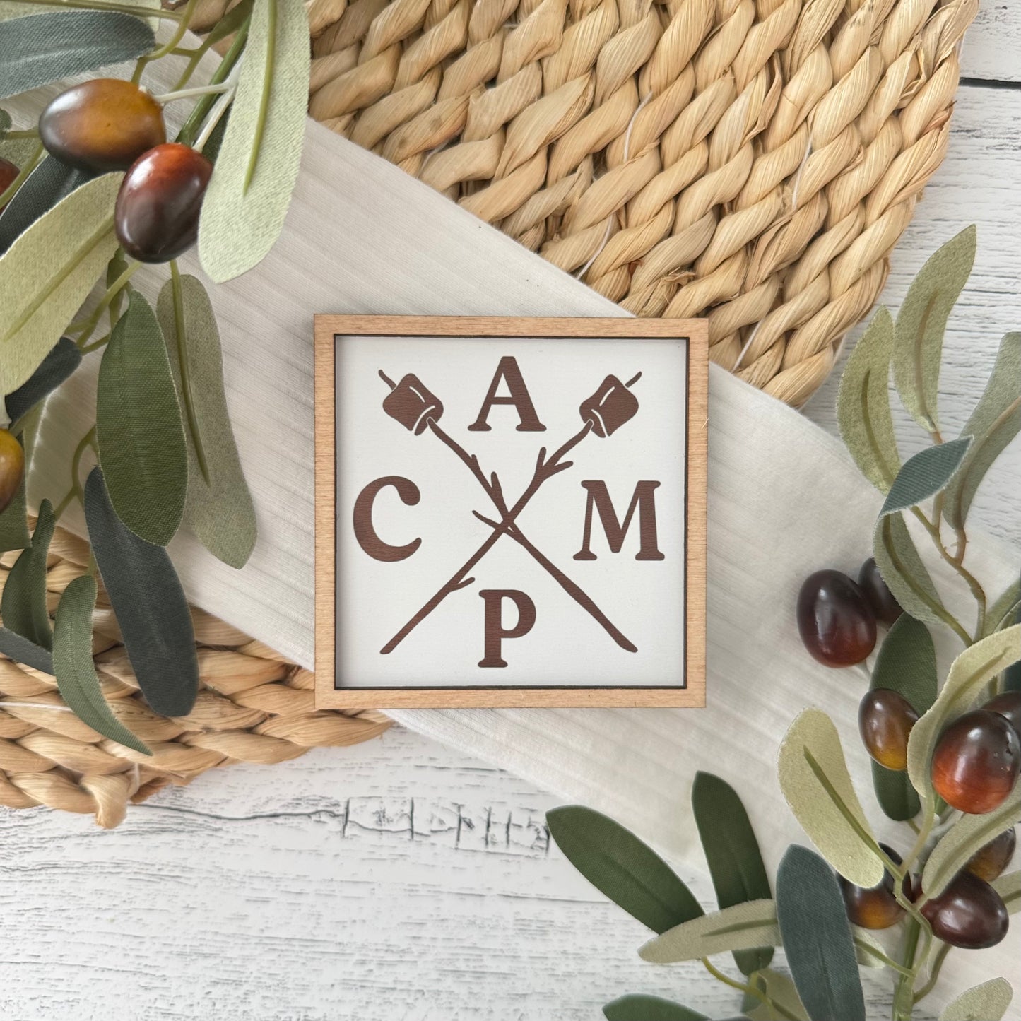 Mini Framed Camping Themed Sign | CAMP With S'mores Sticks