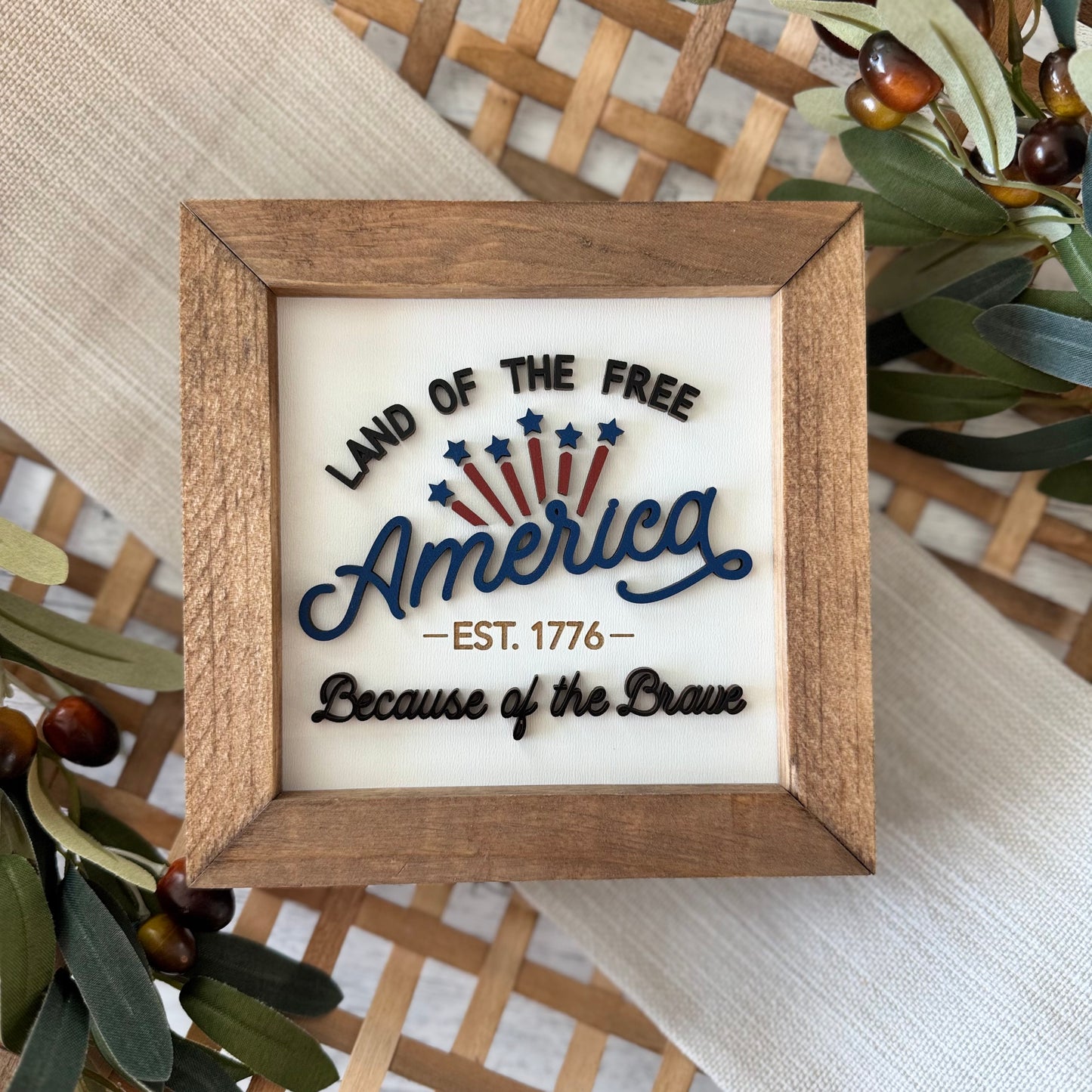 Wooden Framed 4th of July Sign