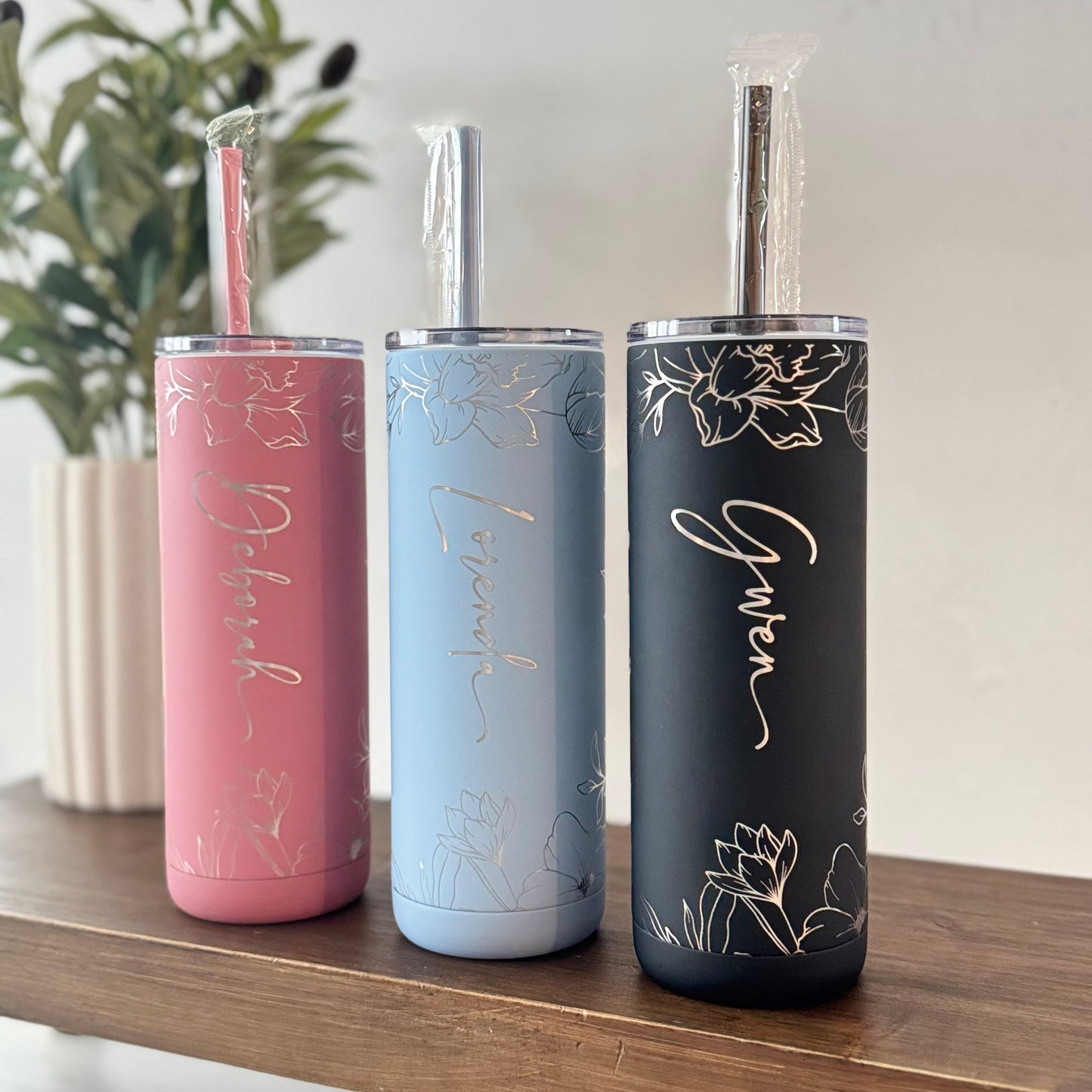 Personalized Floral Engraved Tumbler