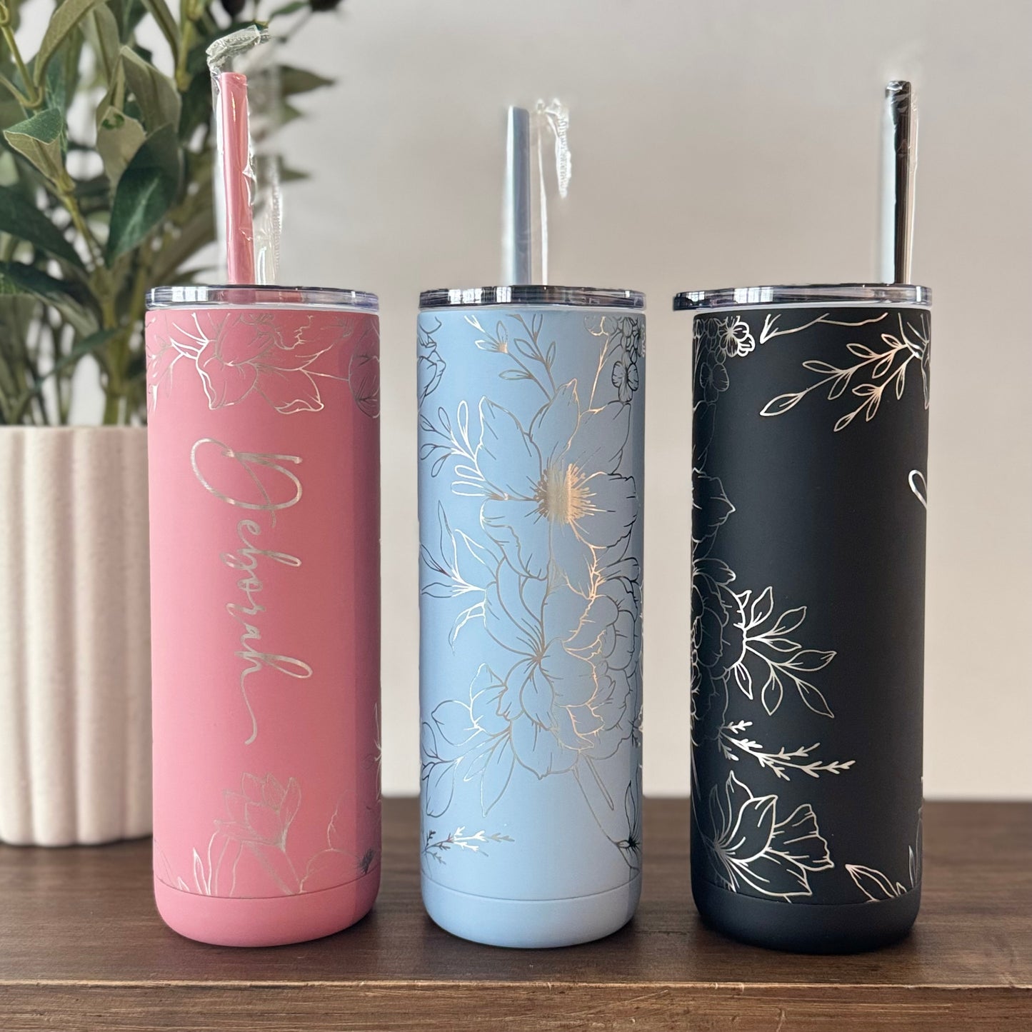 Personalized Floral Engraved Tumbler