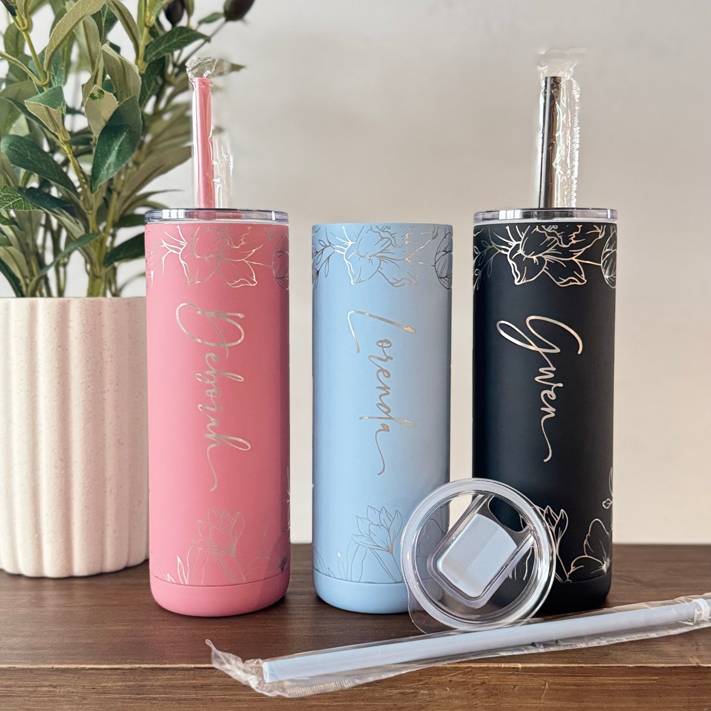 Personalized Floral Engraved Tumbler