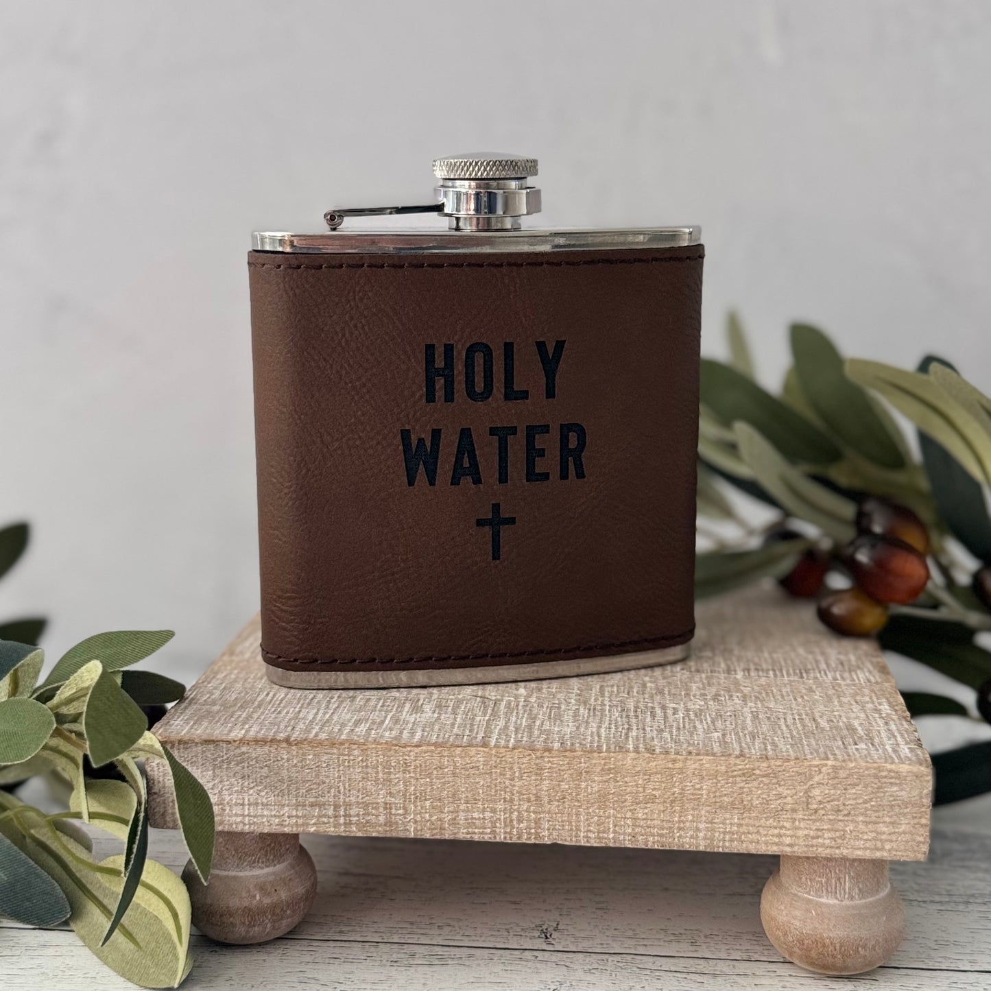 Holy Water 6 oz Leather Flask