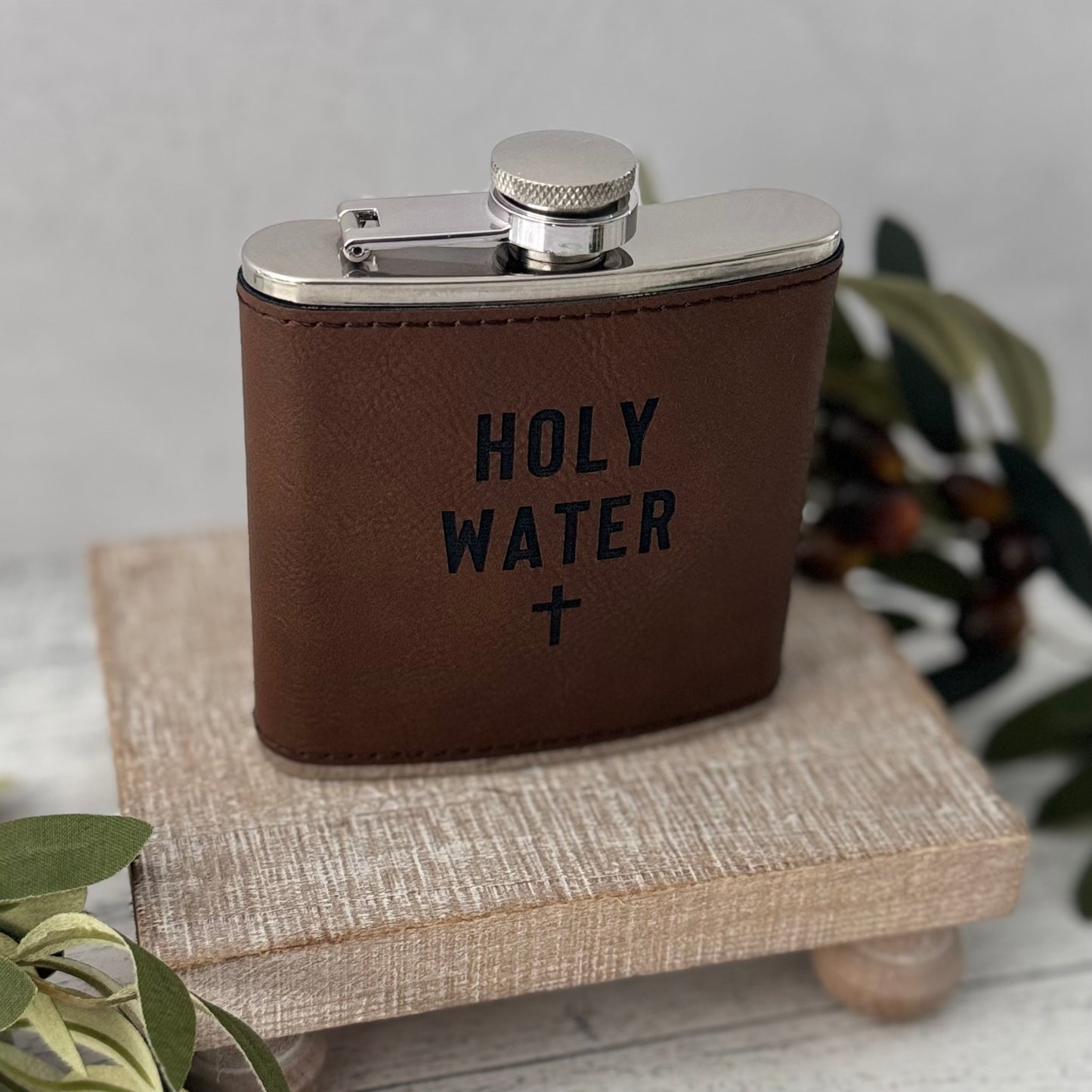 Holy Water 6 oz Leather Flask