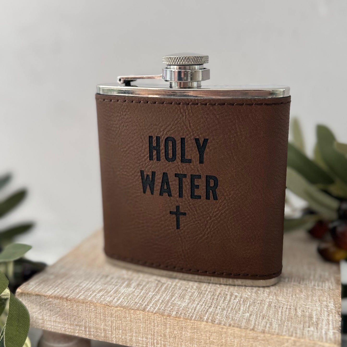 Holy Water 6 oz Leather Flask