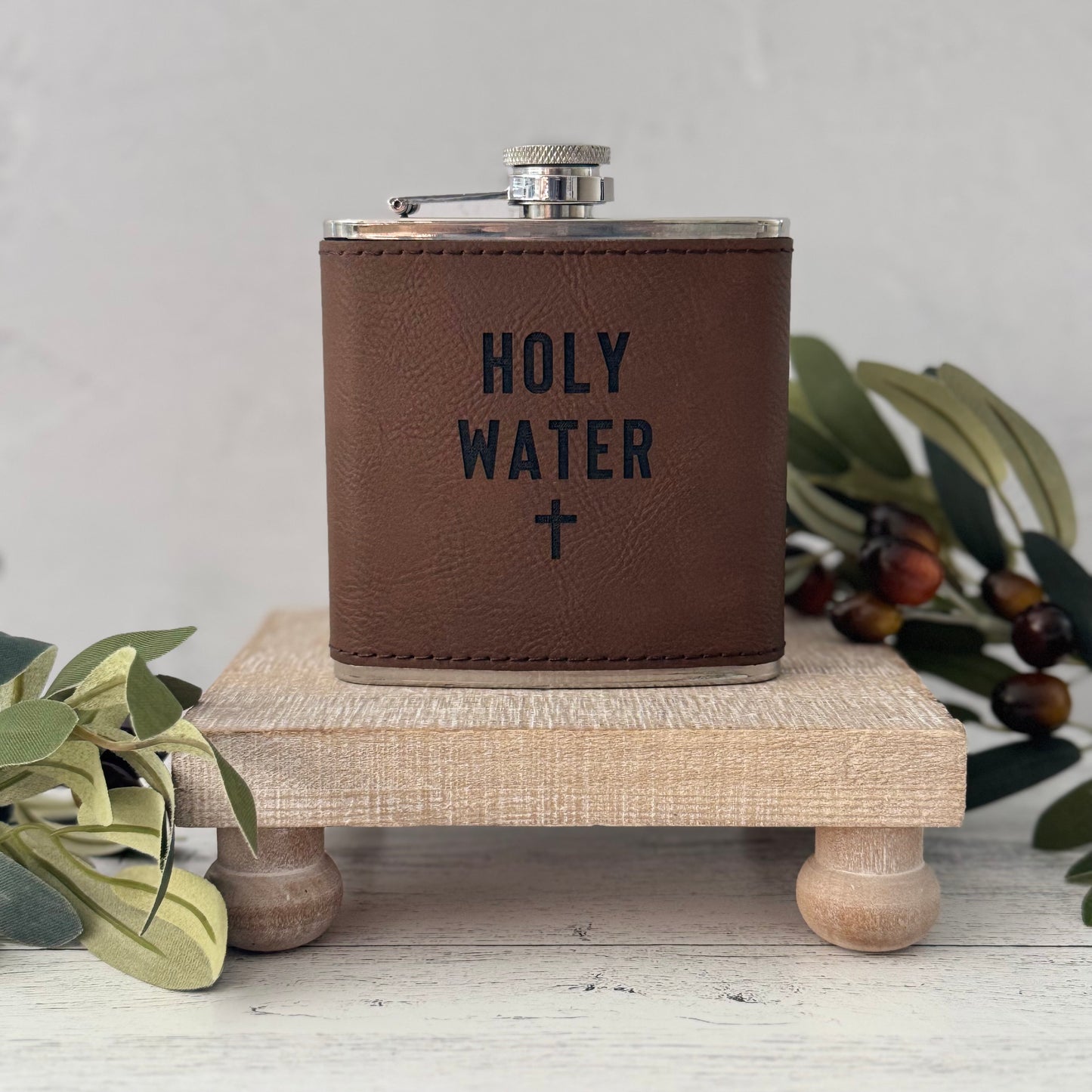 Holy Water 6 oz Leather Flask