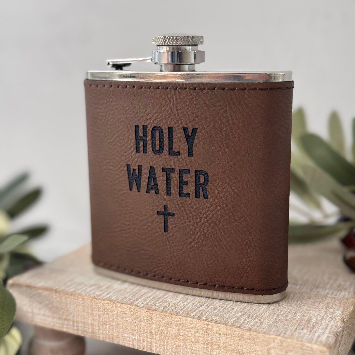 Holy Water 6 oz Leather Flask