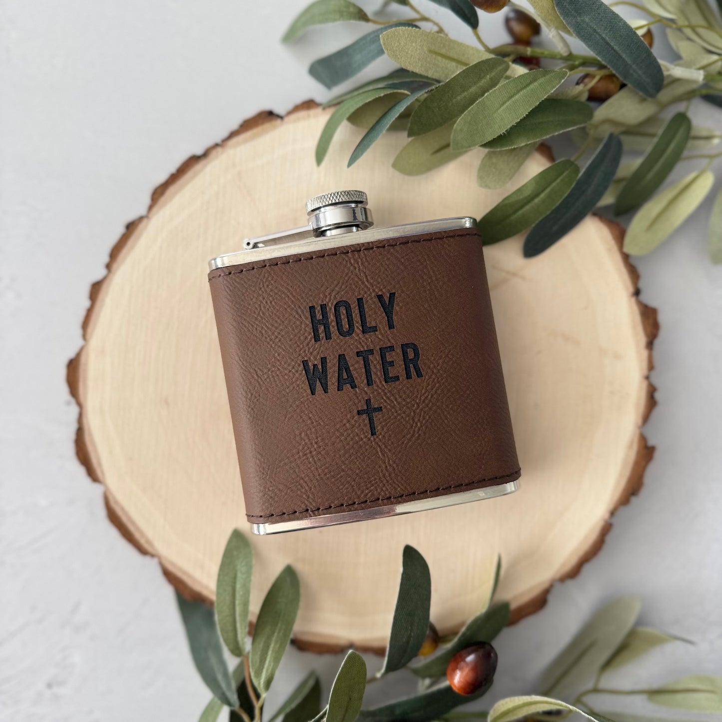 Holy Water 6 oz Leather Flask
