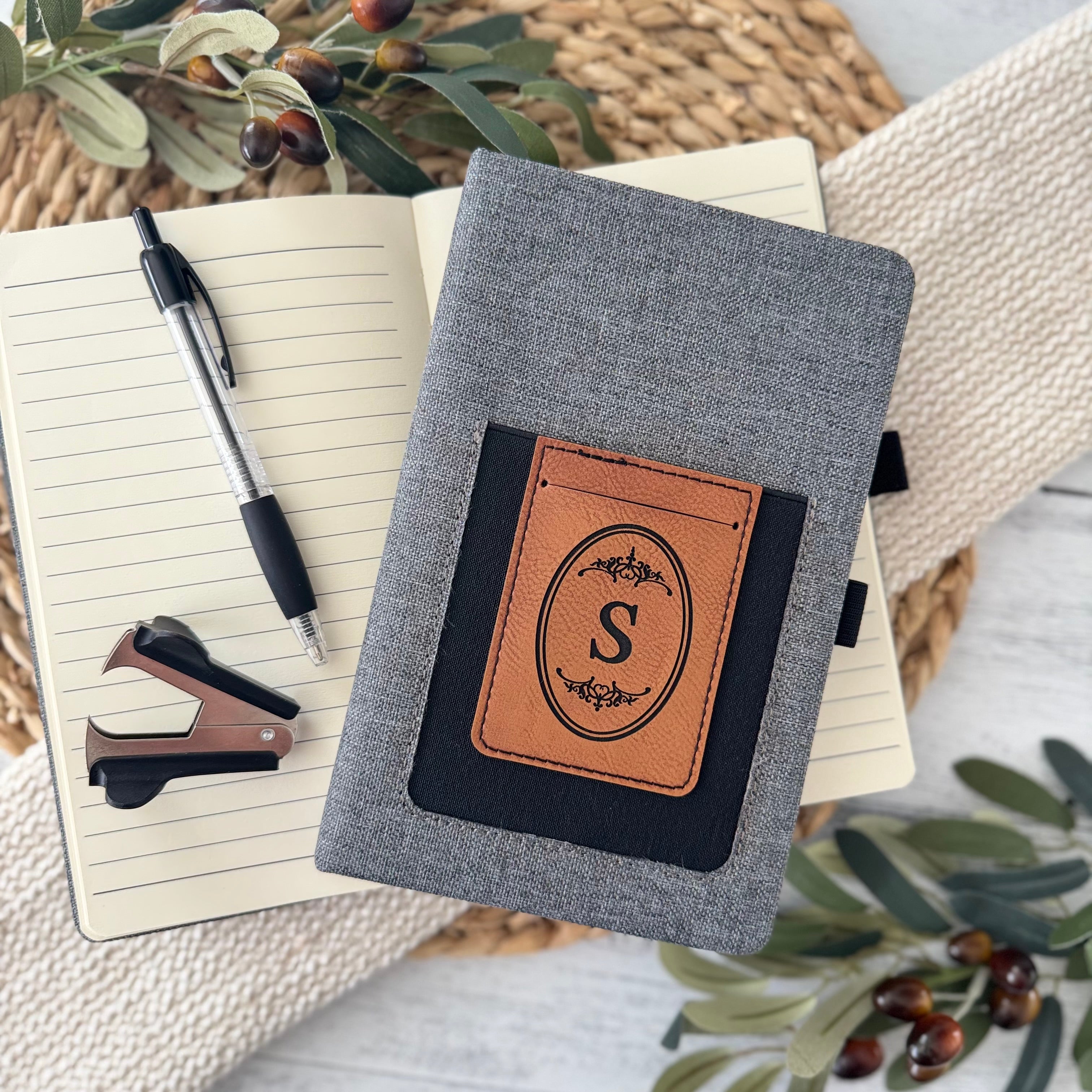 Personalized Leatherette Monogram Notebook with Card & Phone Slot