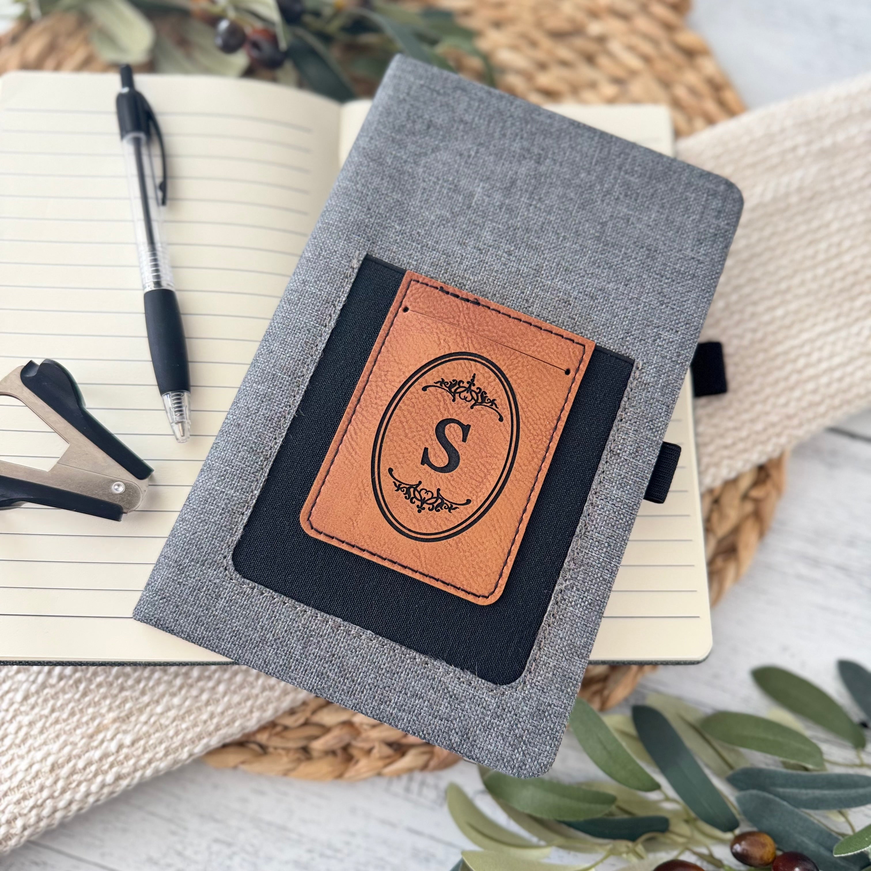 Personalized Leatherette Monogram Notebook with Card & Phone Slot