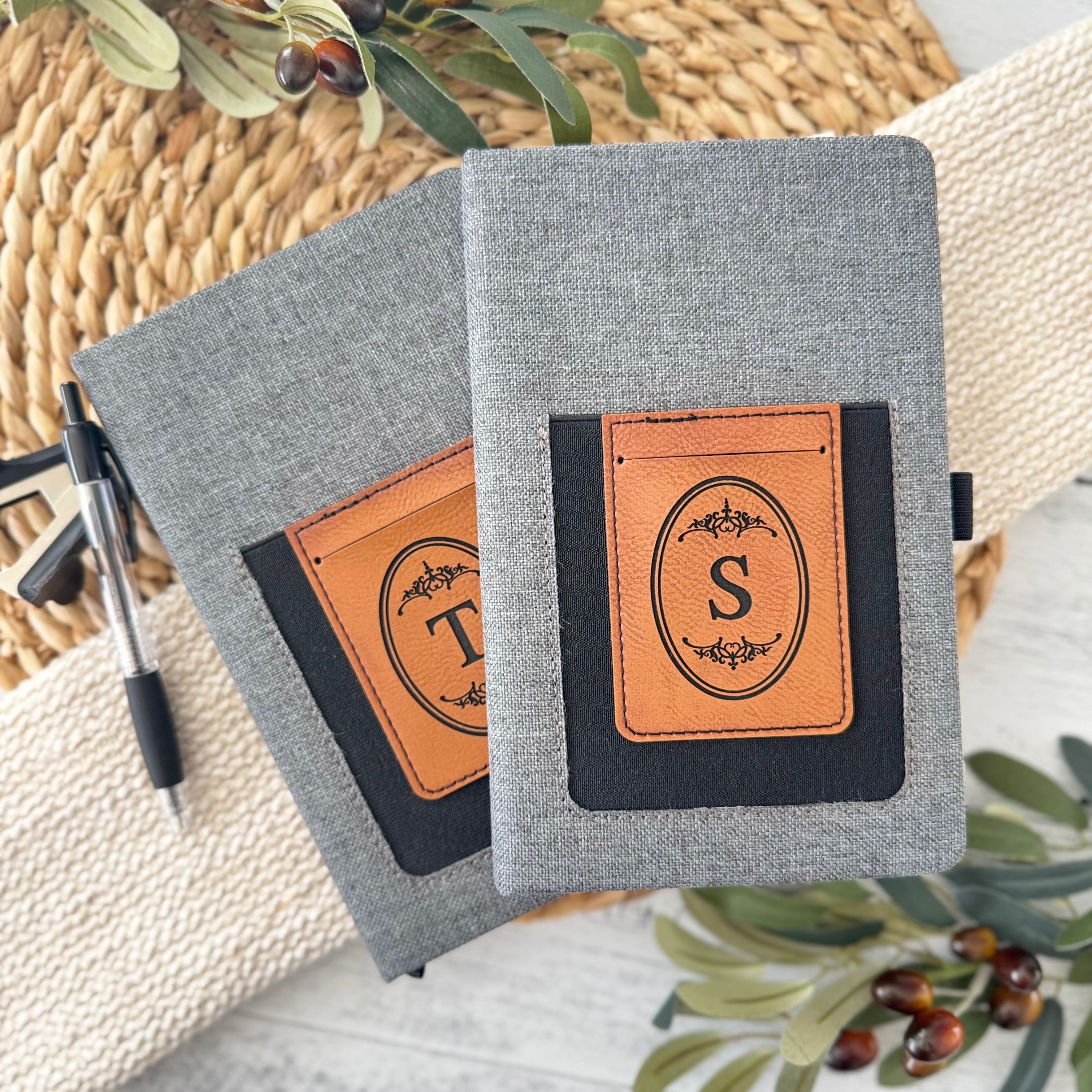 Personalized Leatherette Monogram Notebook with Card & Phone Slot