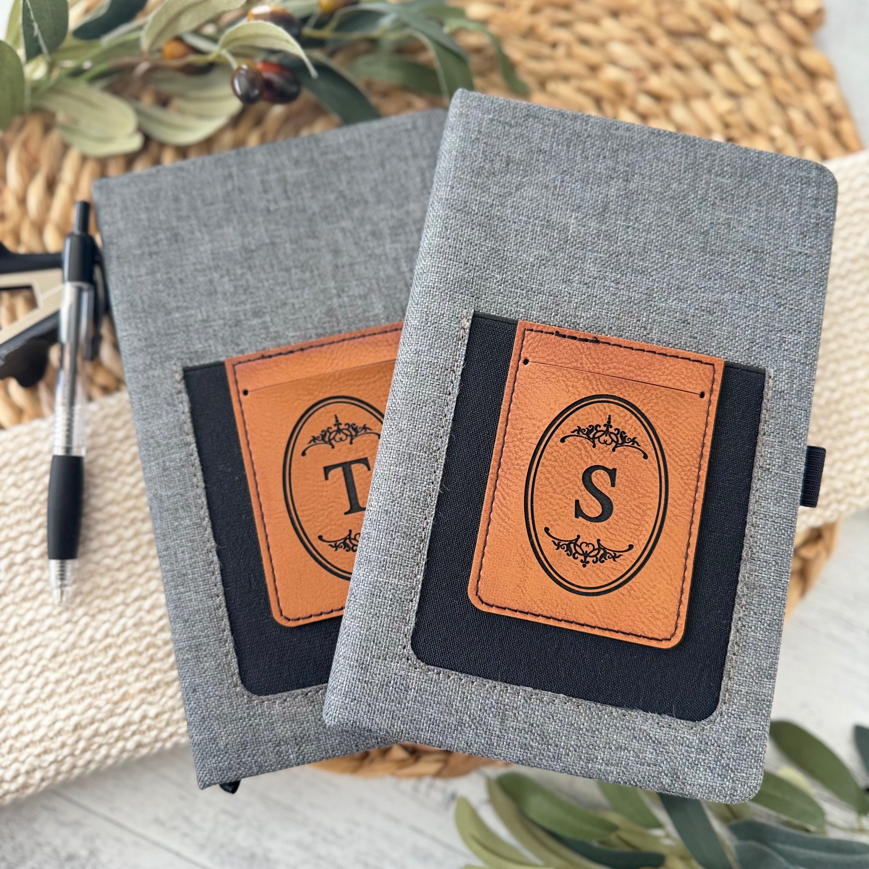 Personalized Leatherette Monogram Notebook with Card & Phone Slot