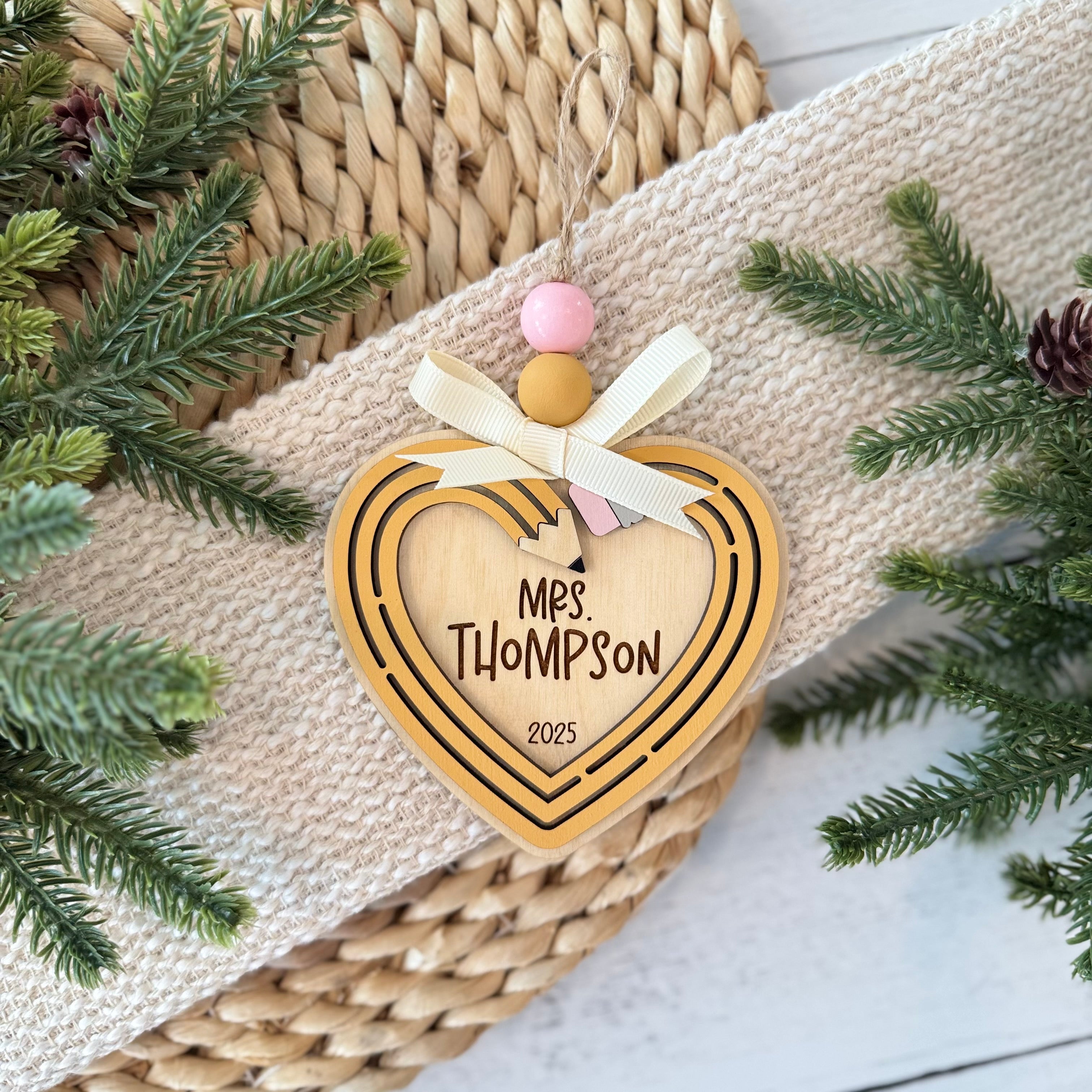 Personalized Pencil Heart Teacher Ornament