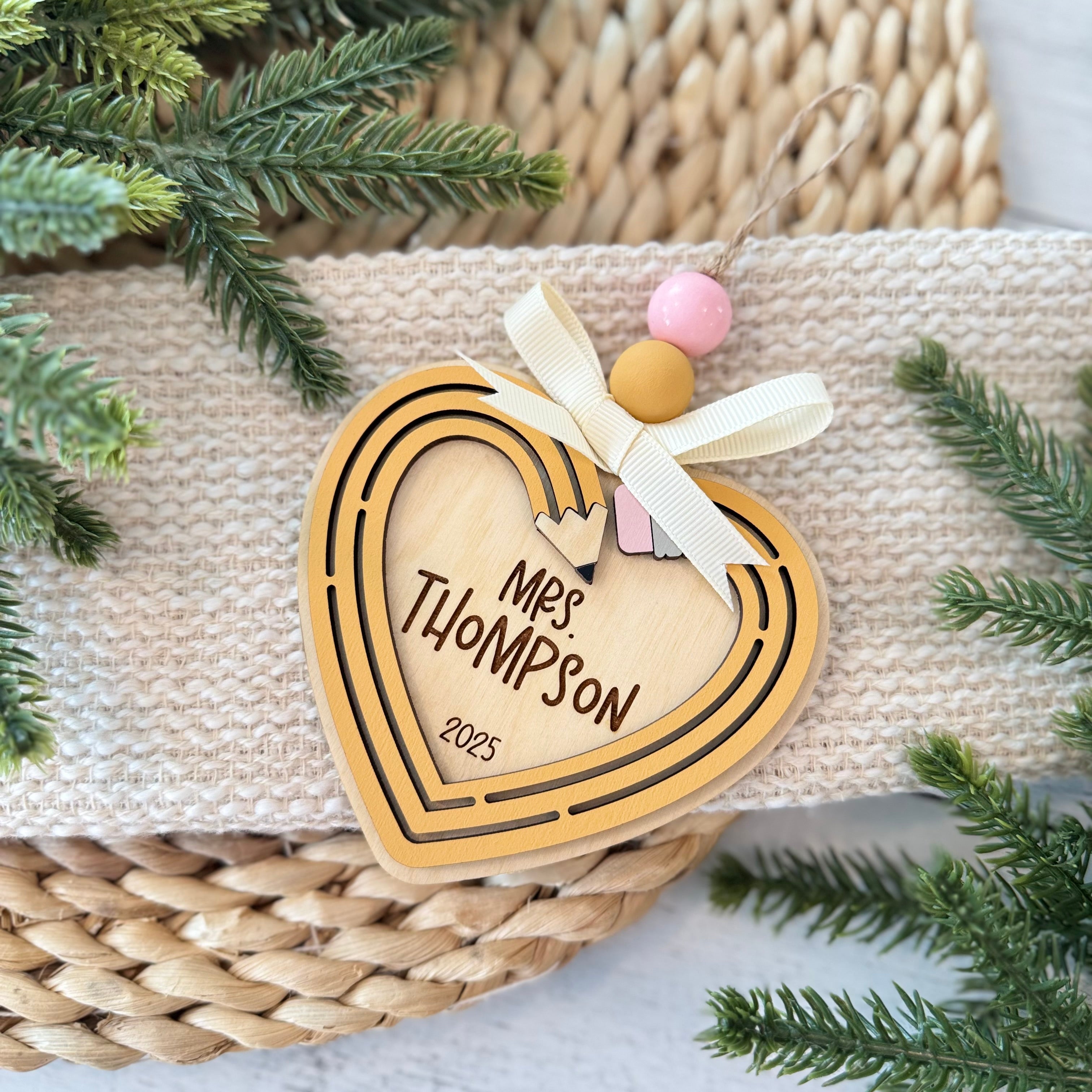 Personalized Pencil Heart Teacher Ornament