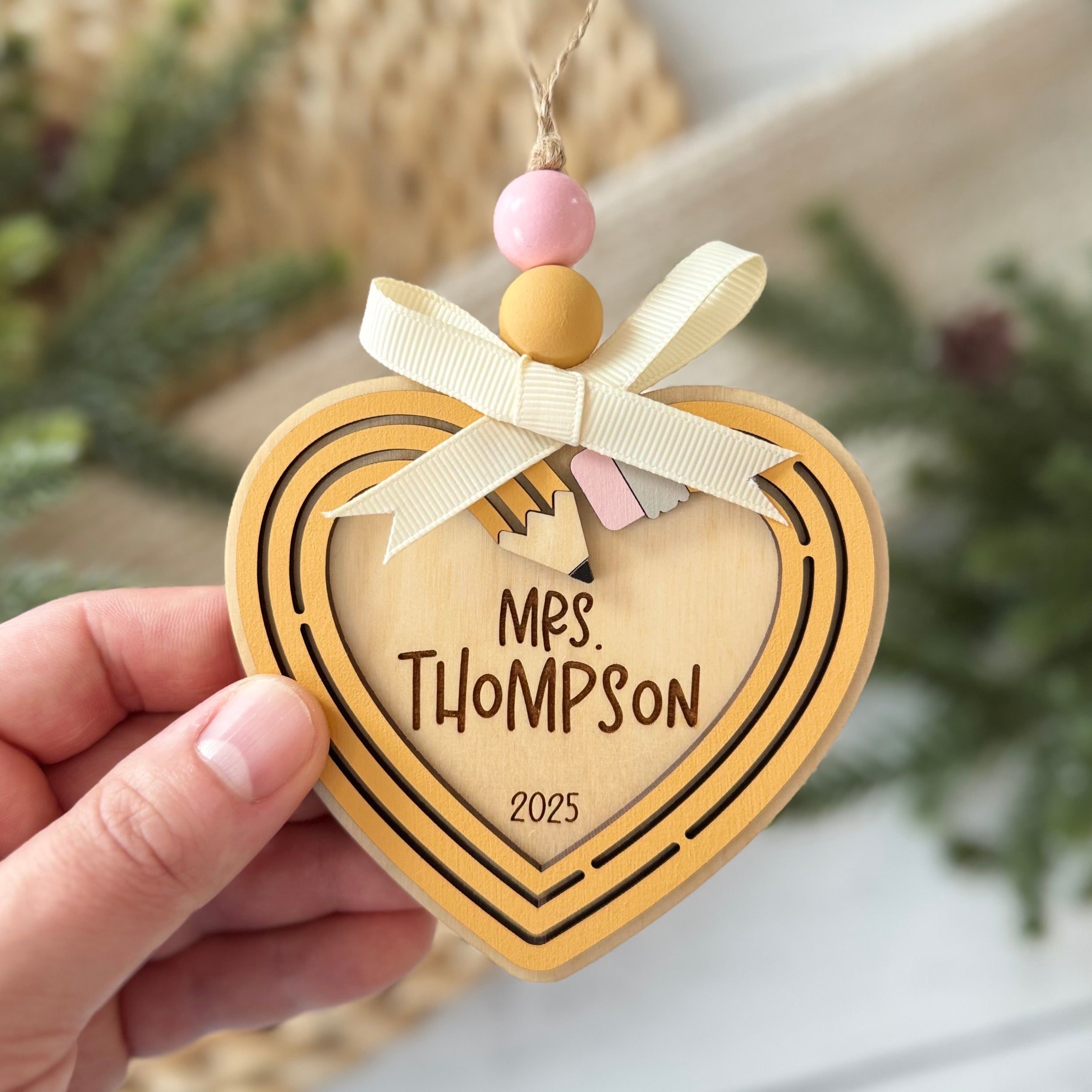 Personalized Pencil Heart Teacher Ornament
