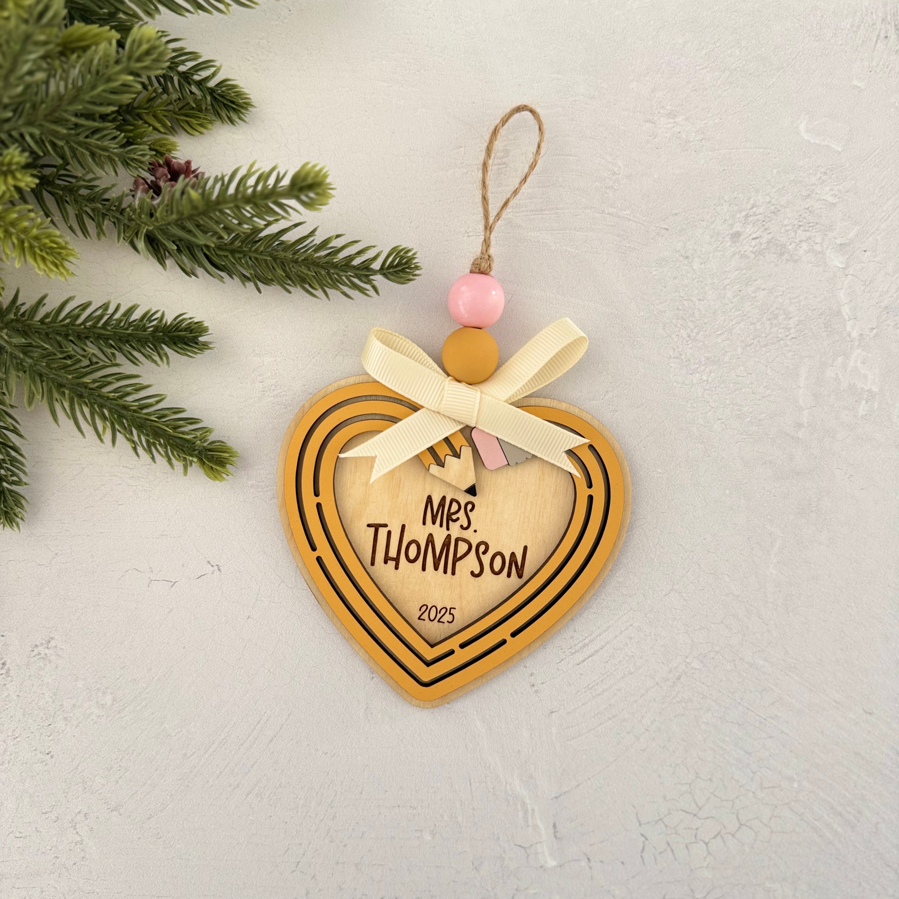 Personalized Pencil Heart Teacher Ornament