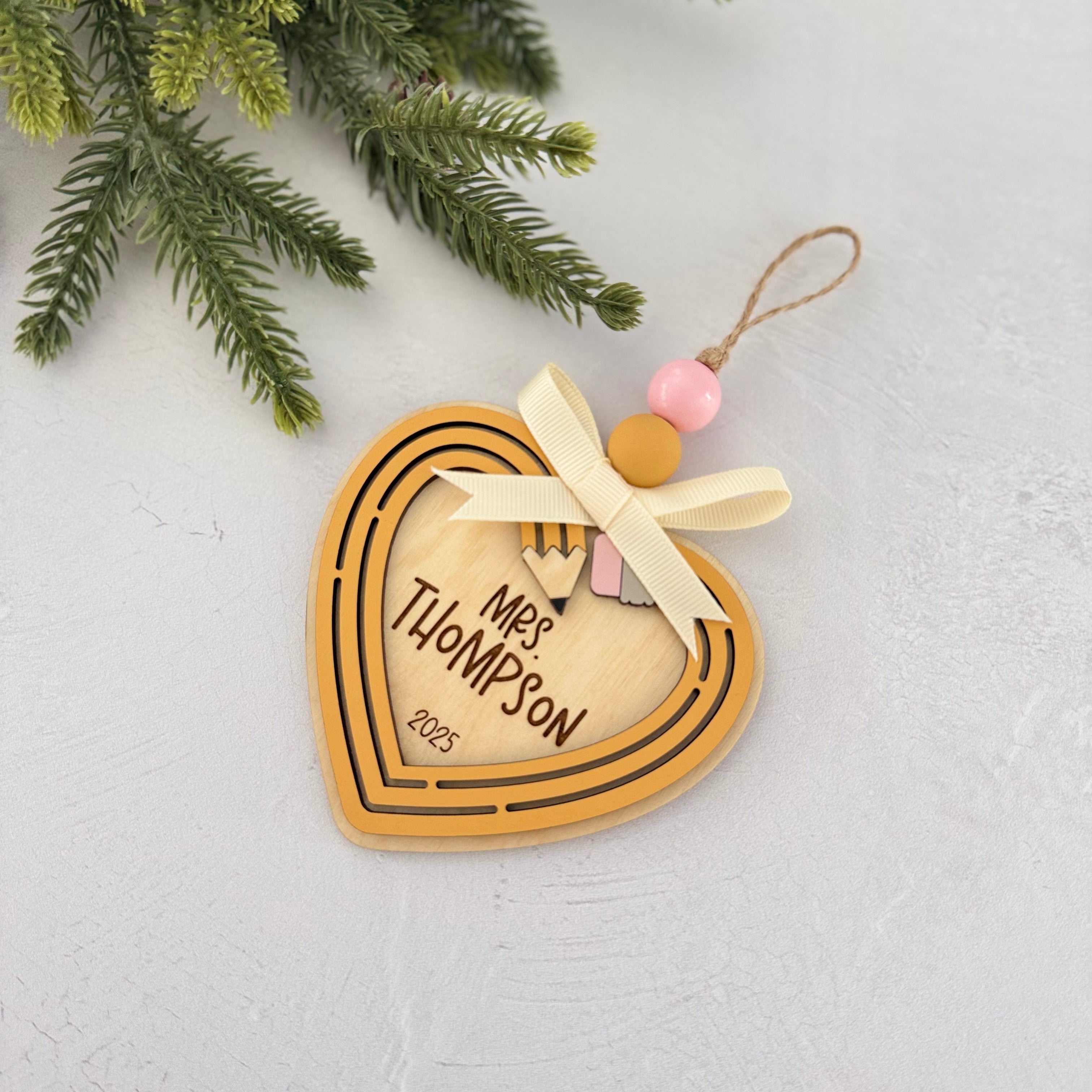 Personalized Pencil Heart Teacher Ornament