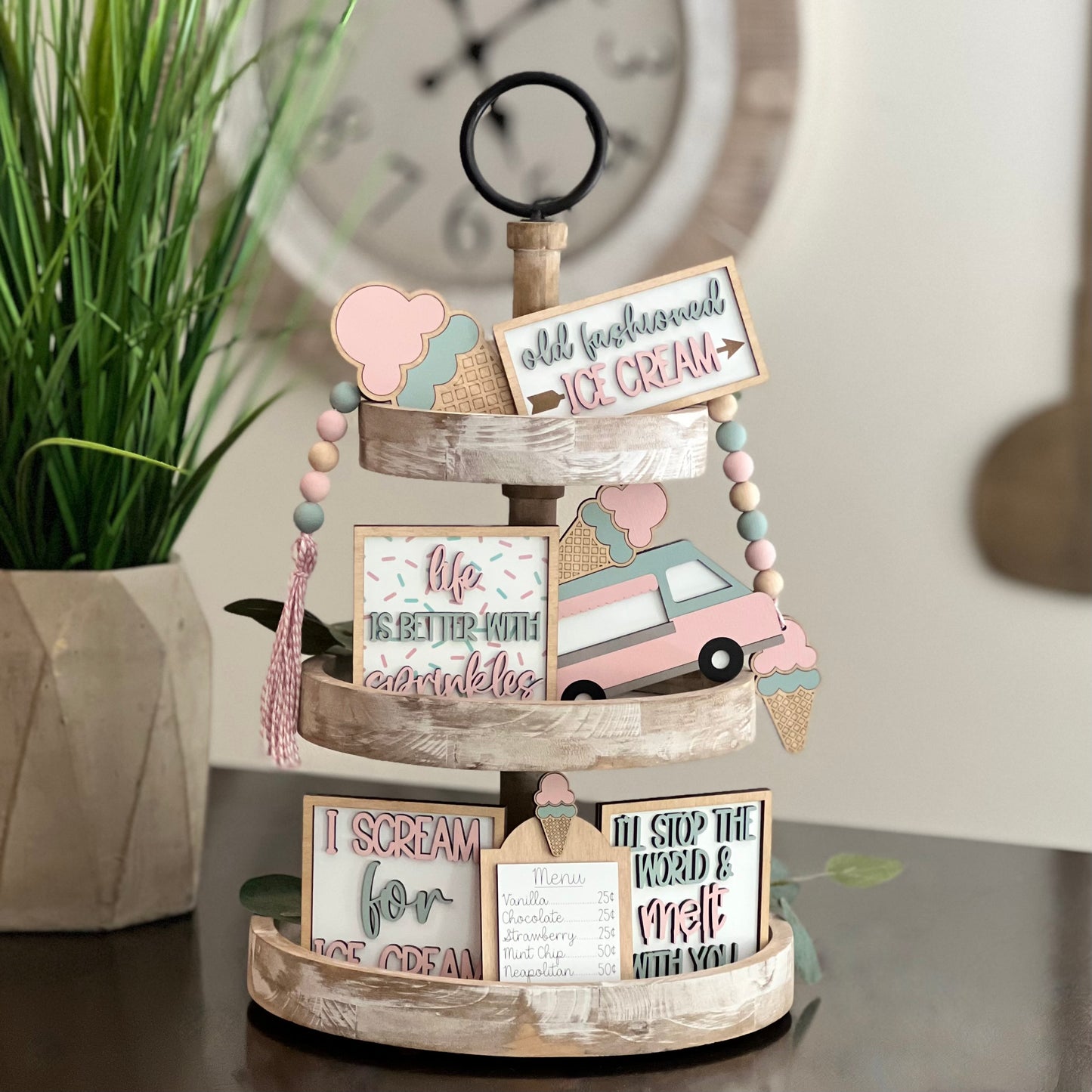 Ice Cream Themed Wooden Bead Garland