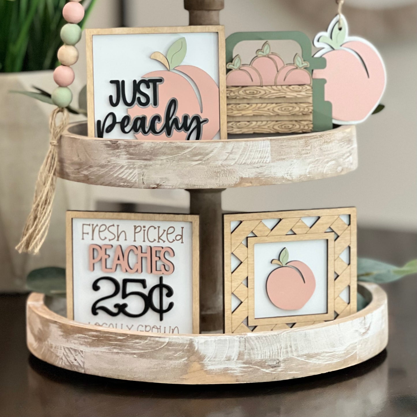 Peach Themed Tiered Tray Decor Bundle