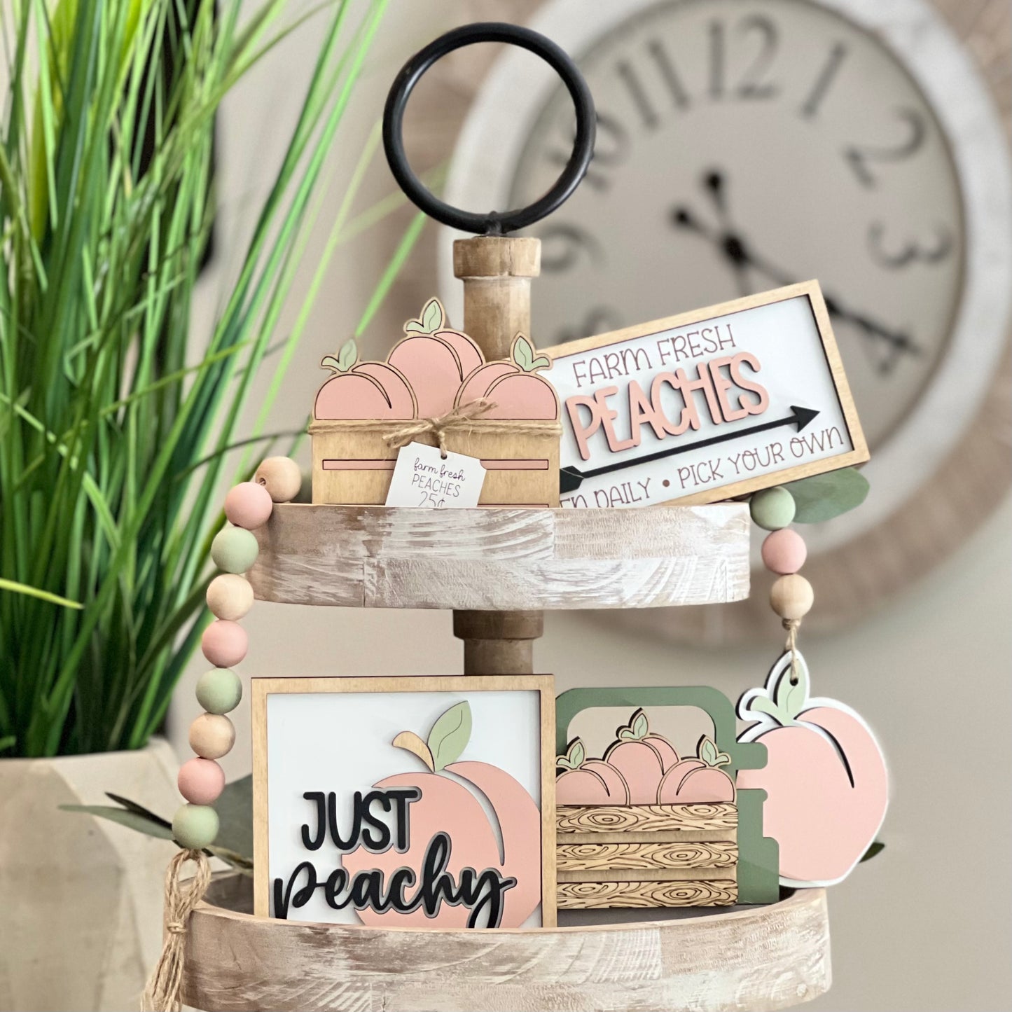 Peach Themed Tiered Tray Decor Bundle