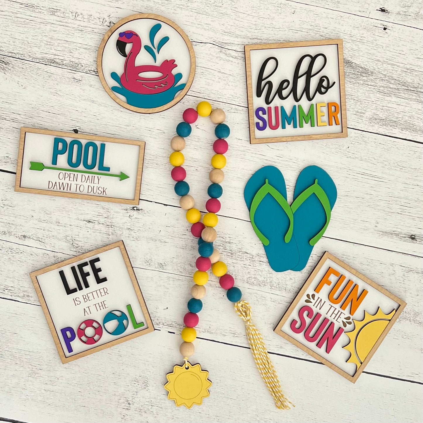 Pool/Summer Themed Tiered Tray Decor Bundle