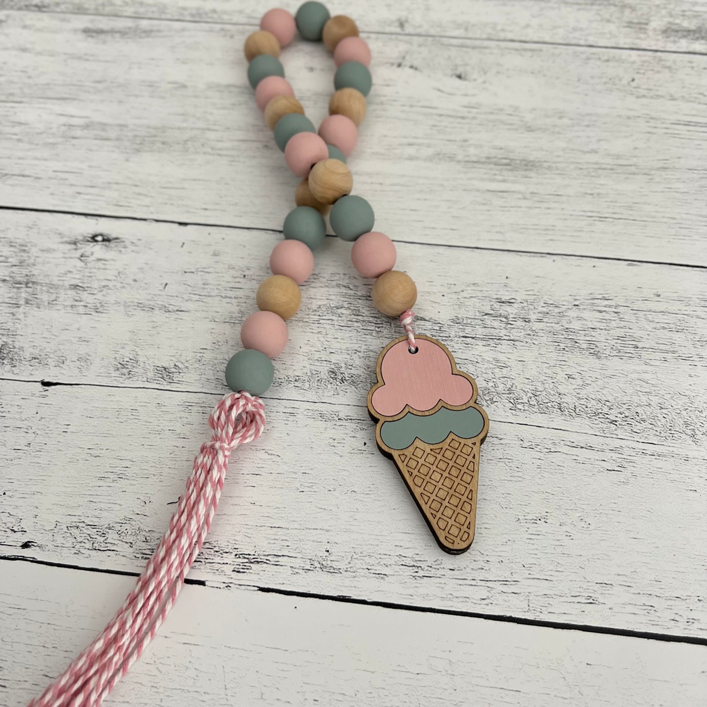 Ice Cream Themed Wooden Bead Garland