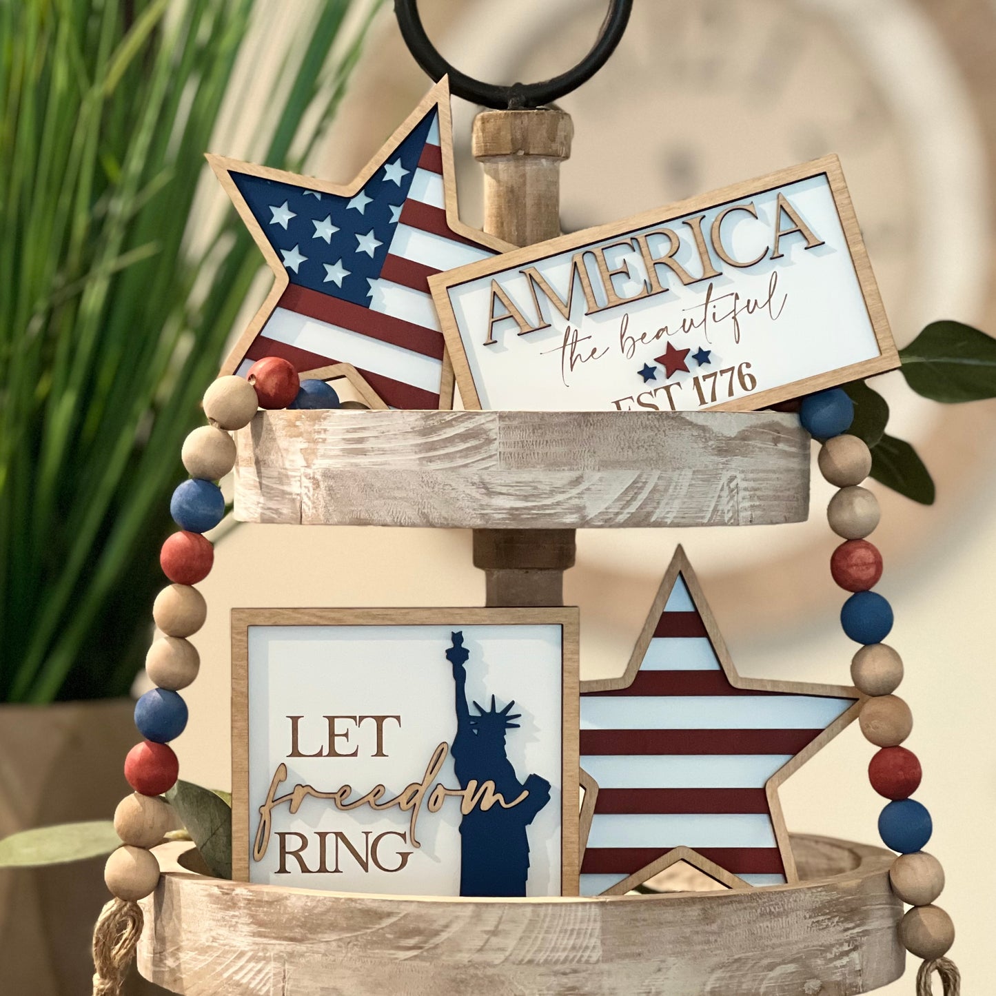 Rustic 4th Of July Tiered Tray Decor Bundle