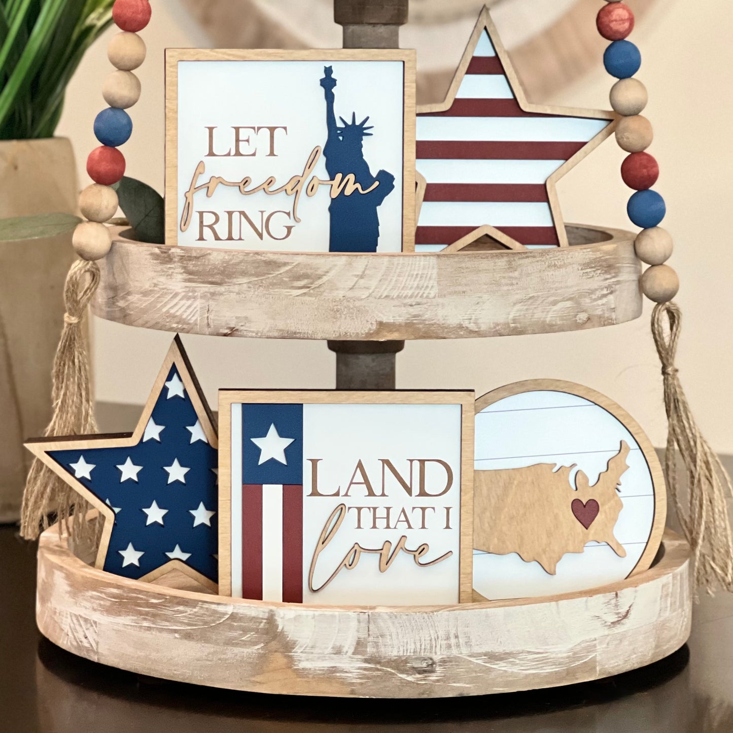 Rustic 4th Of July Tiered Tray Decor Bundle