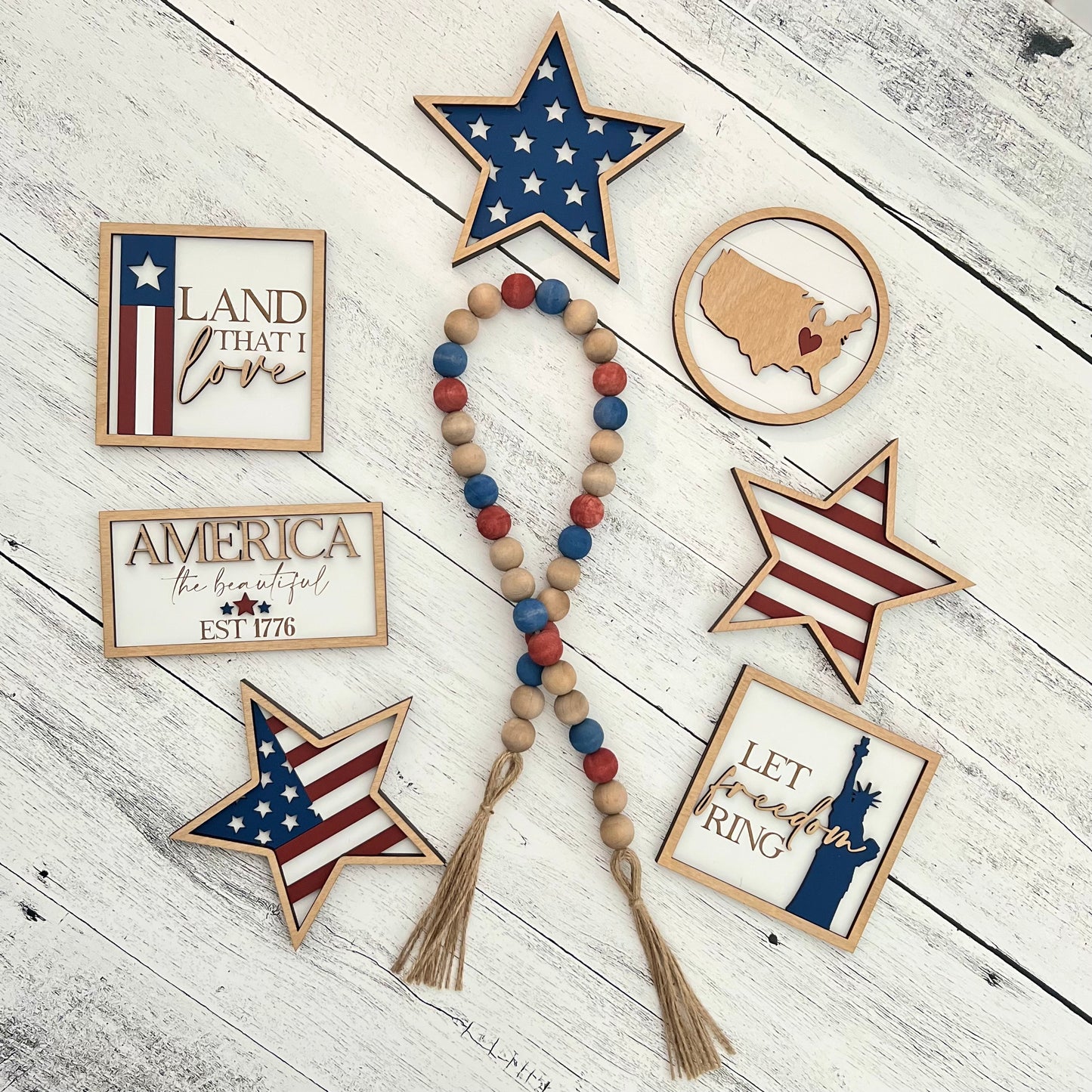 Rustic 4th Of July Tiered Tray Decor Bundle