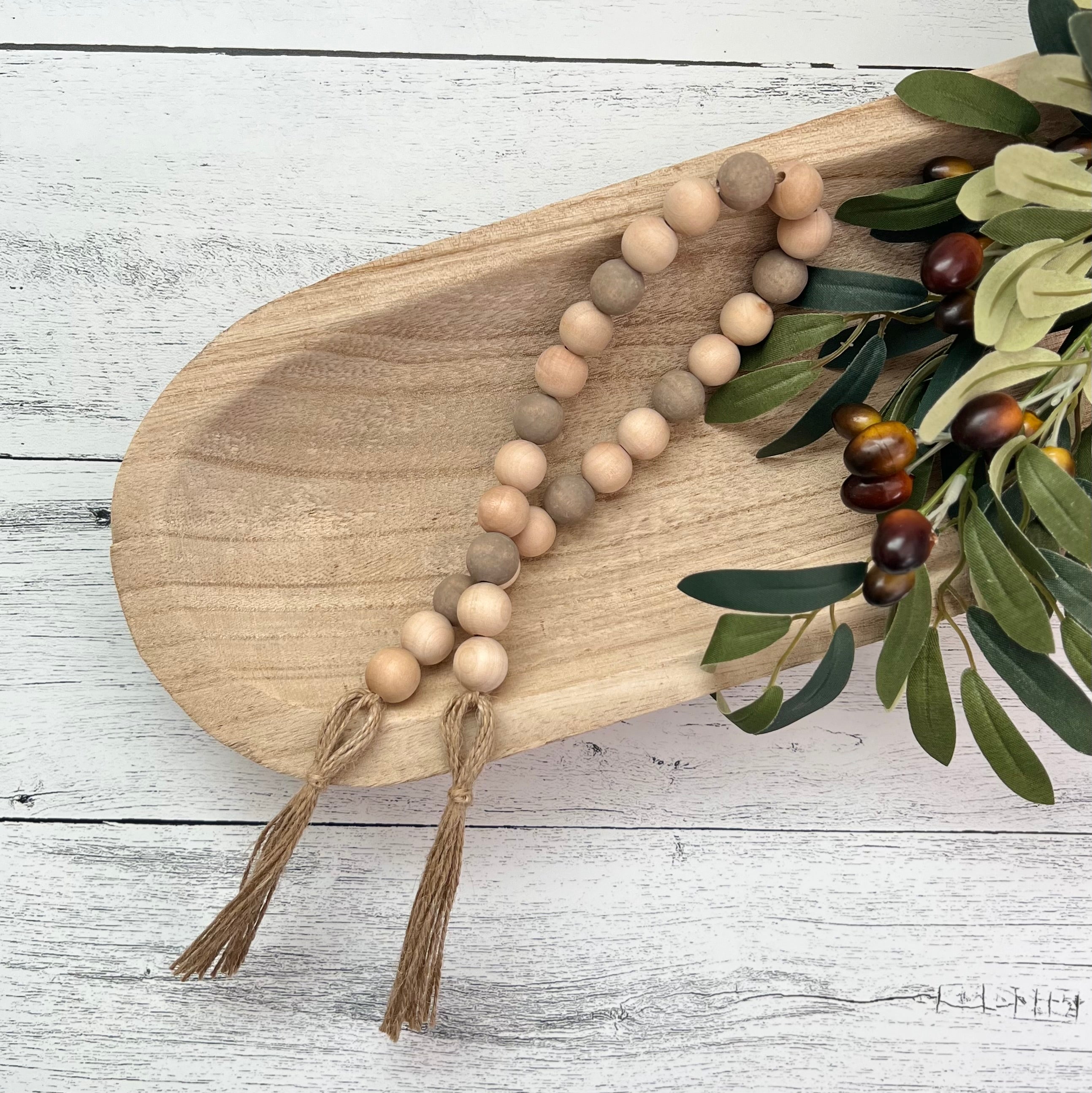 Neutral Farmhouse Wooden Bead Garland