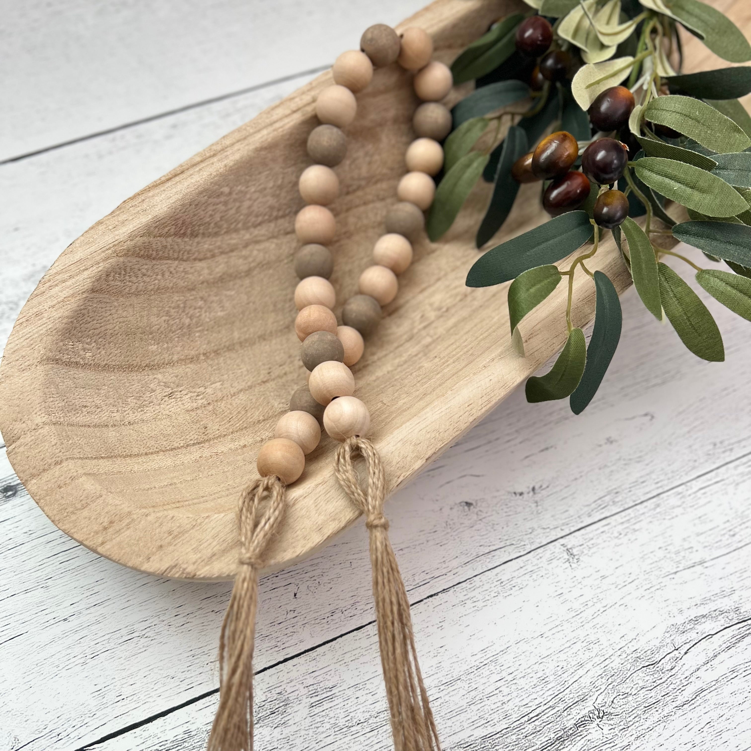 Neutral Farmhouse Wooden Bead Garland
