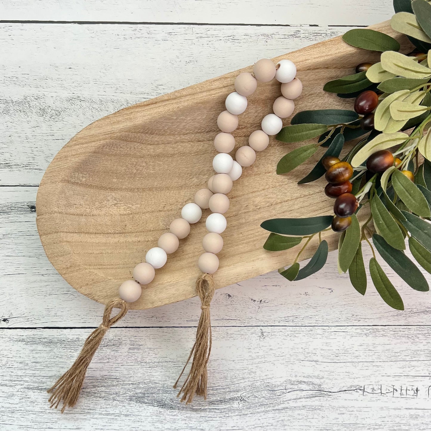 Neutral Farmhouse Wooden Bead Garland