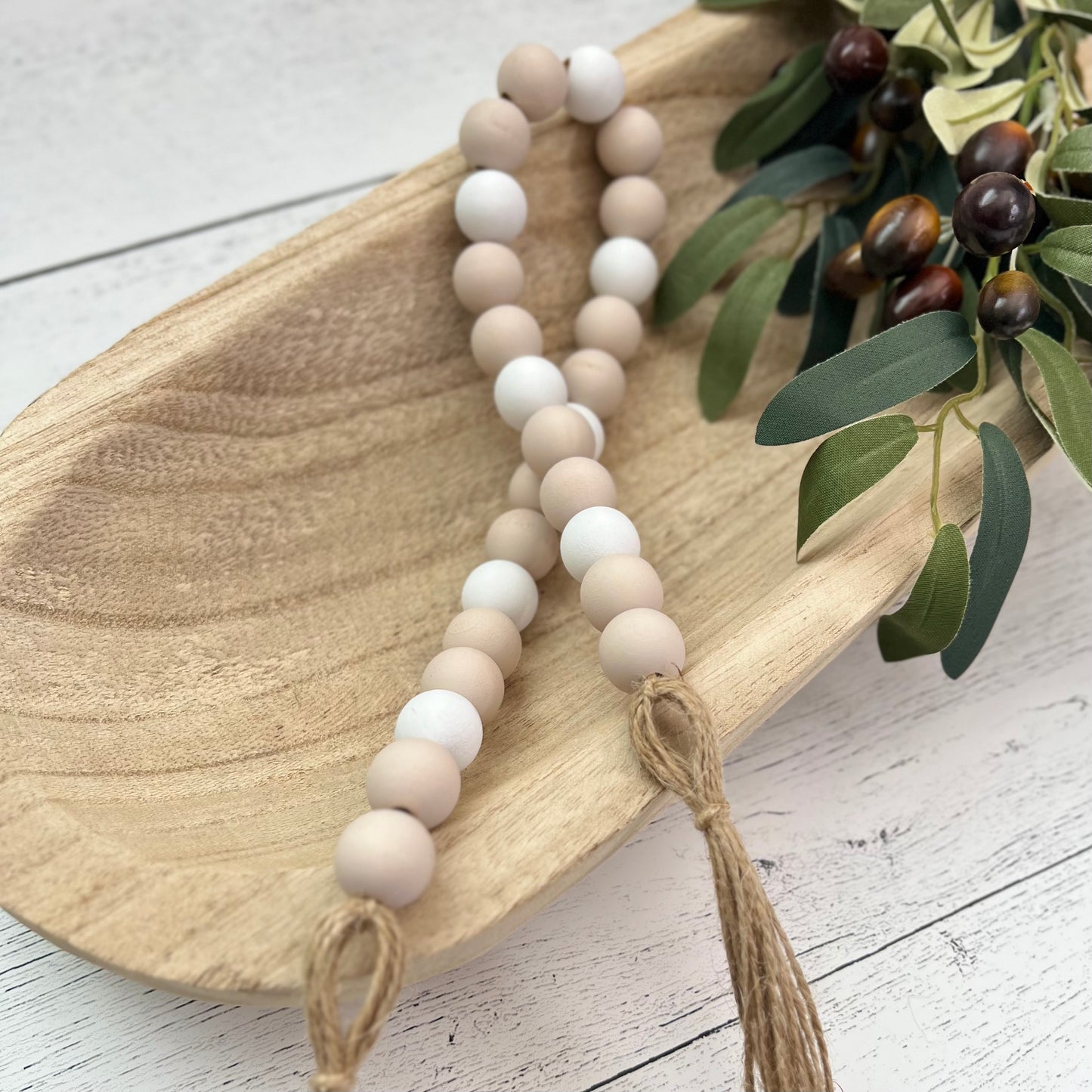 Neutral Farmhouse Wooden Bead Garland