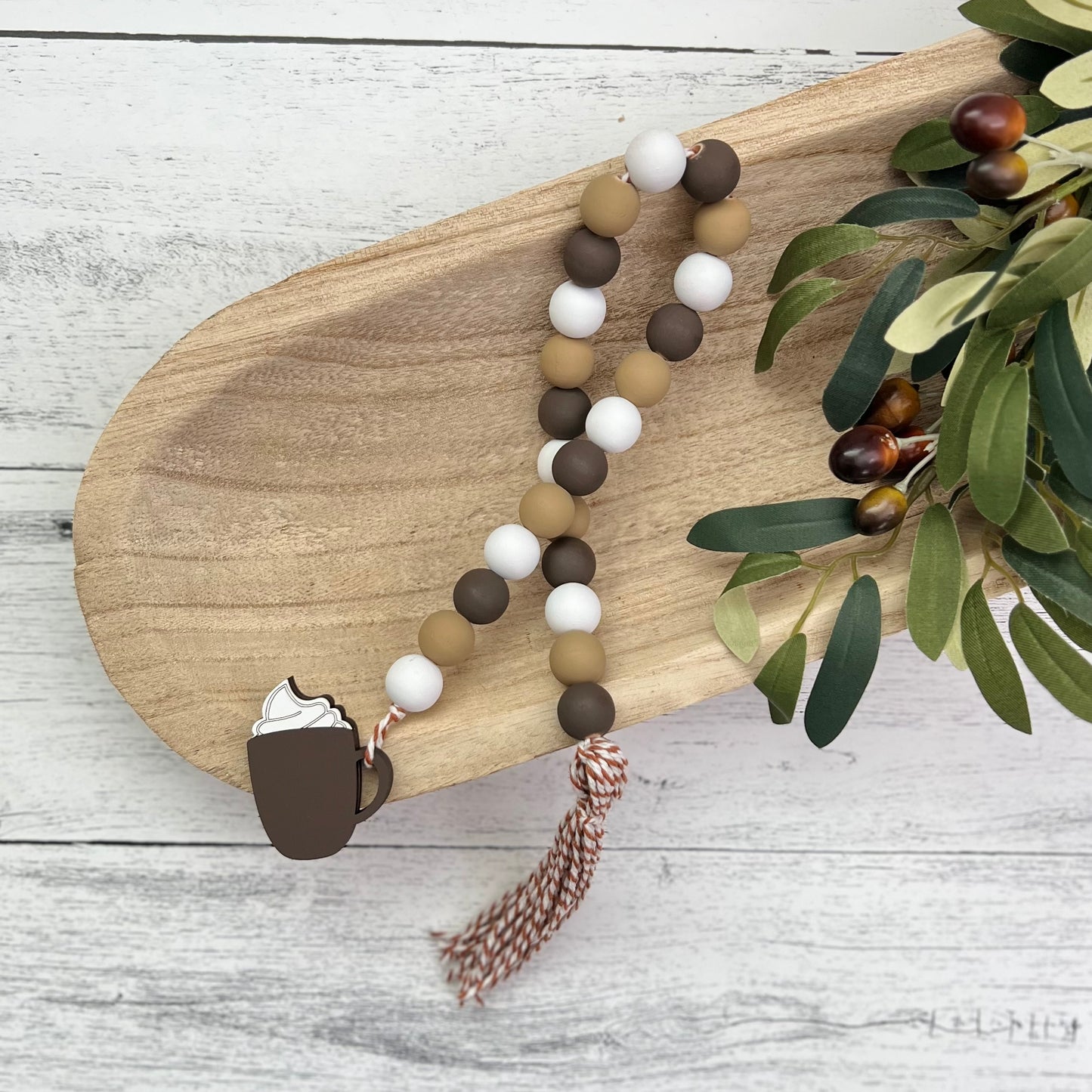 Coffee Themed Wooden Bead Garland