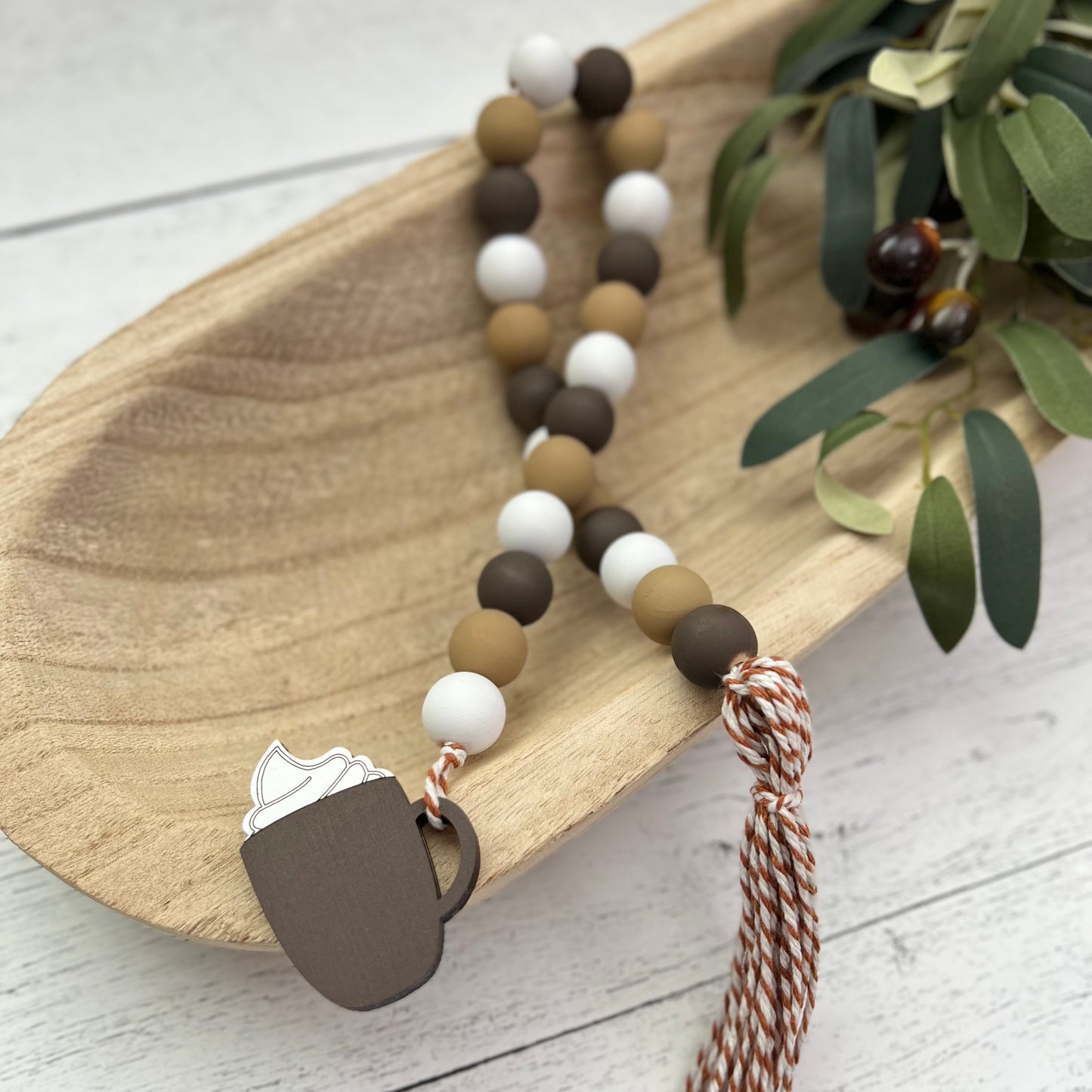 Coffee Themed Wooden Bead Garland