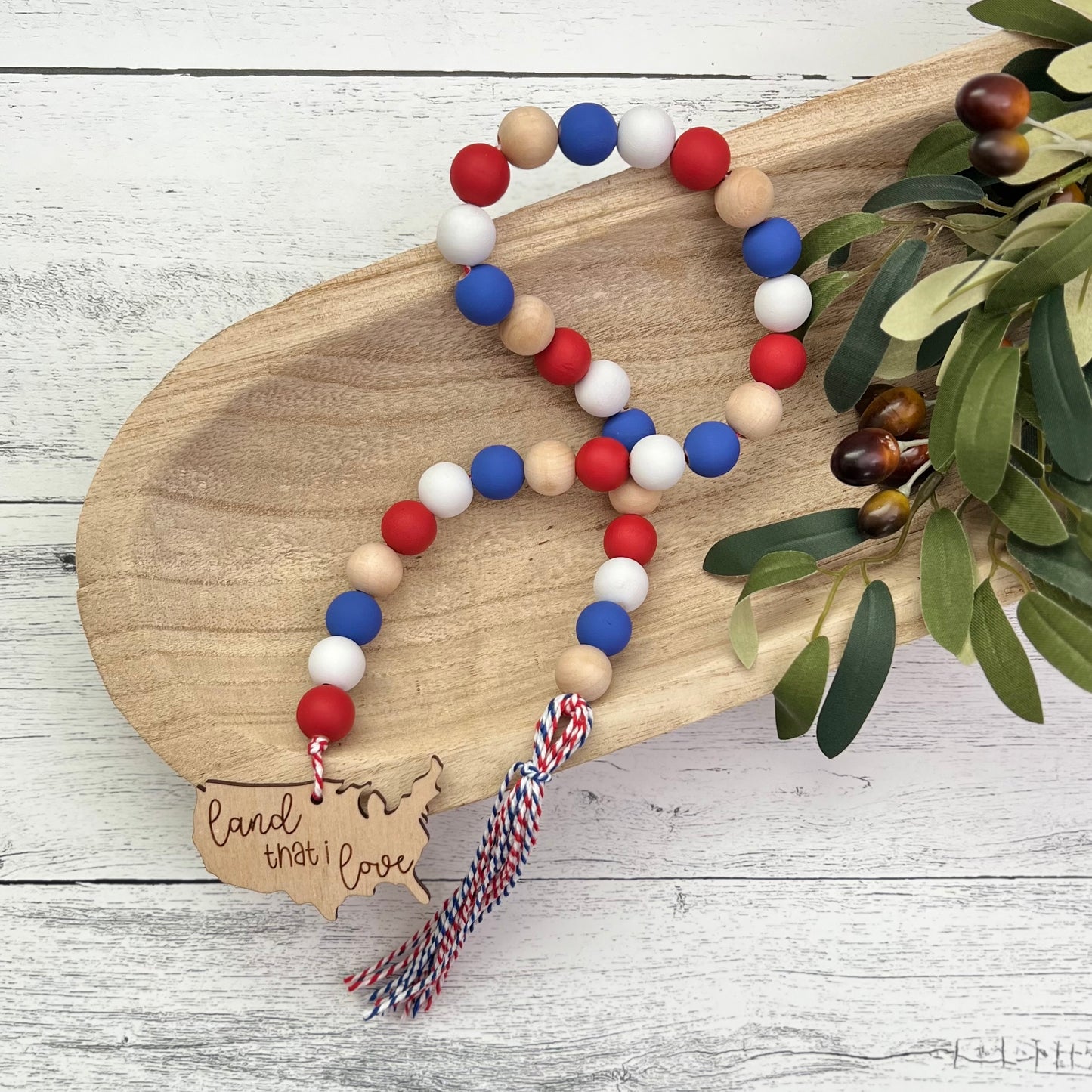 Fourth of July Themed Wooden Bead Garland