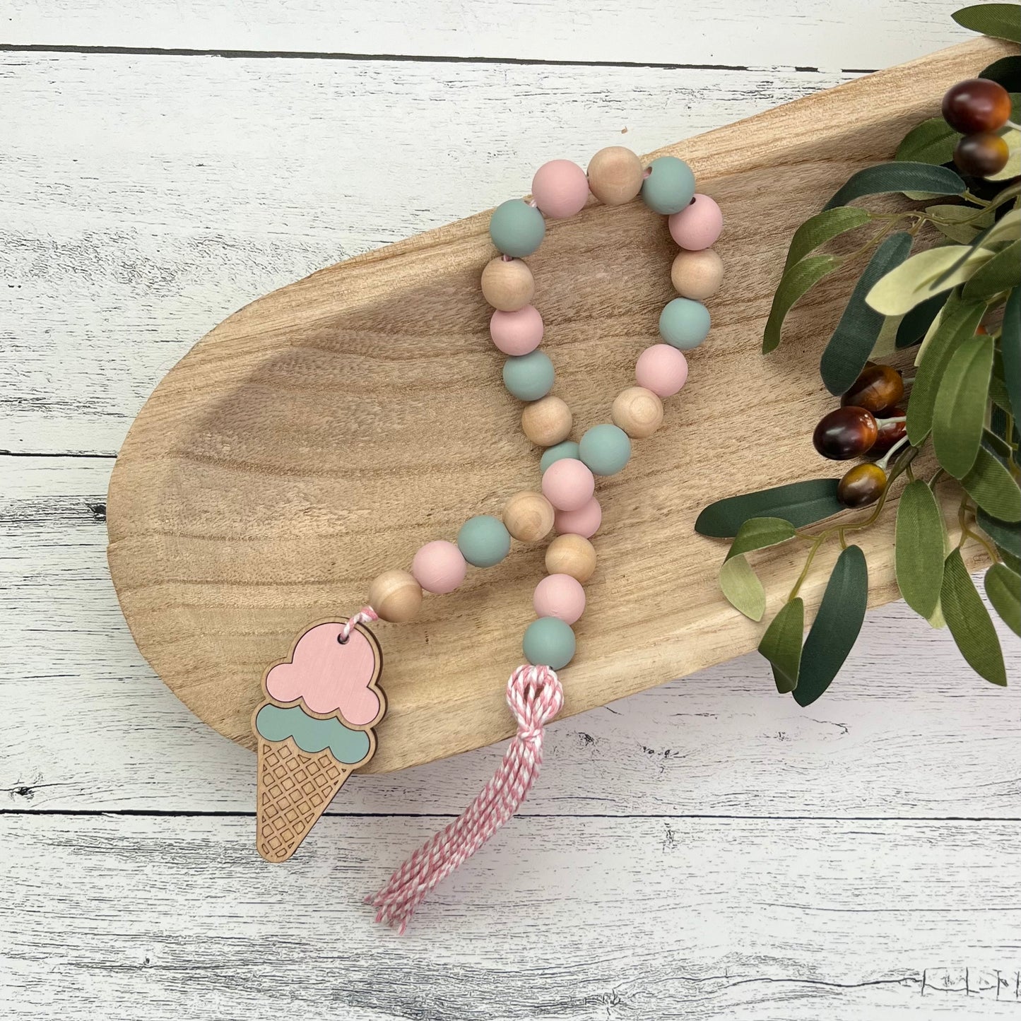 Ice Cream Themed Wooden Bead Garland