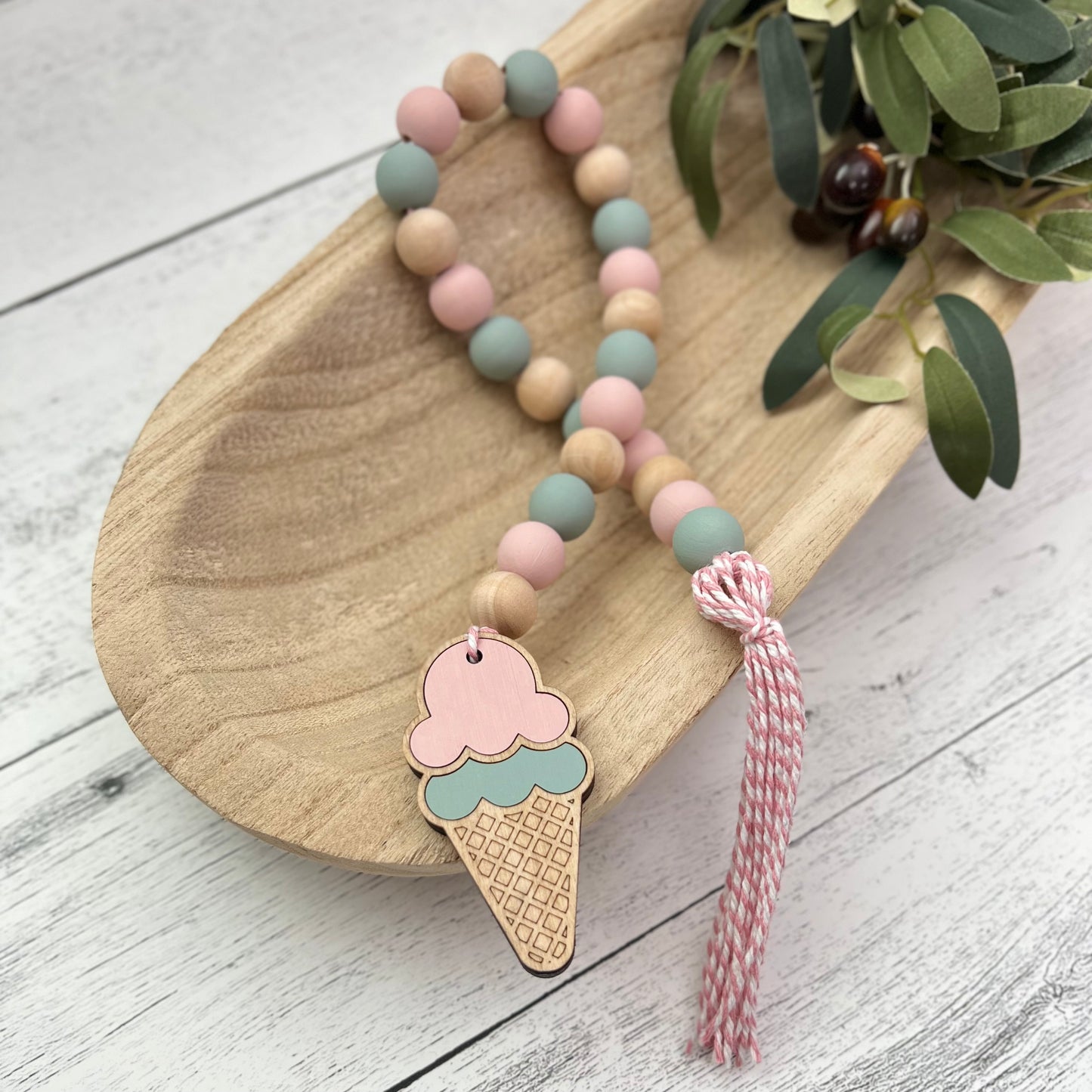 Ice Cream Themed Wooden Bead Garland