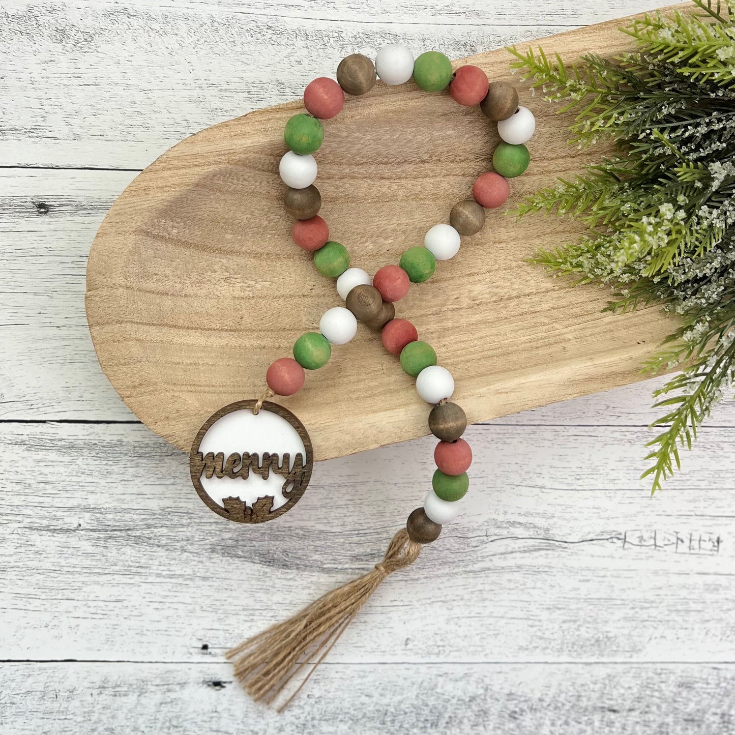 Rustic Christmas Themed Wooden Bead Garland