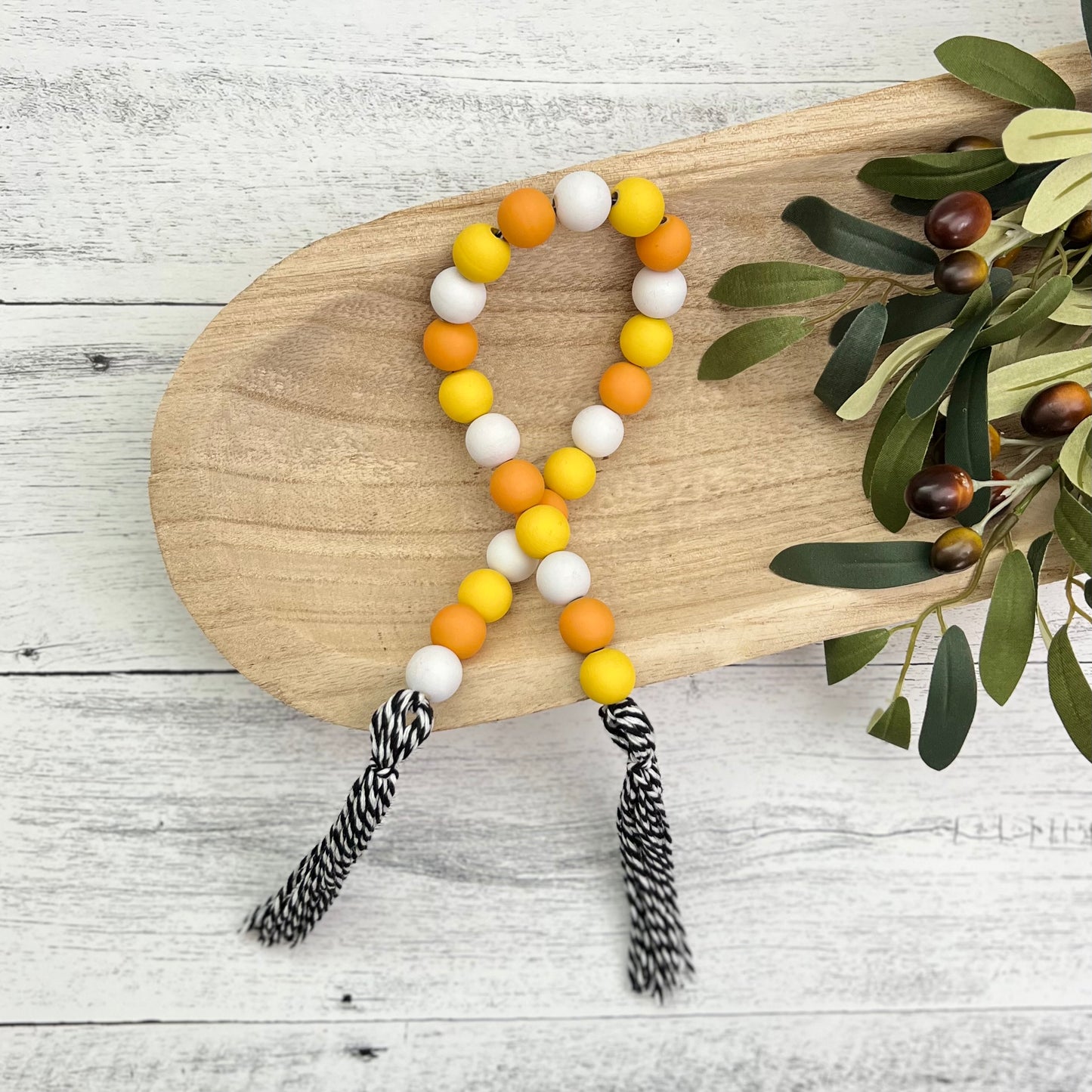 Candy Corn Themed Wooden Bead Garland