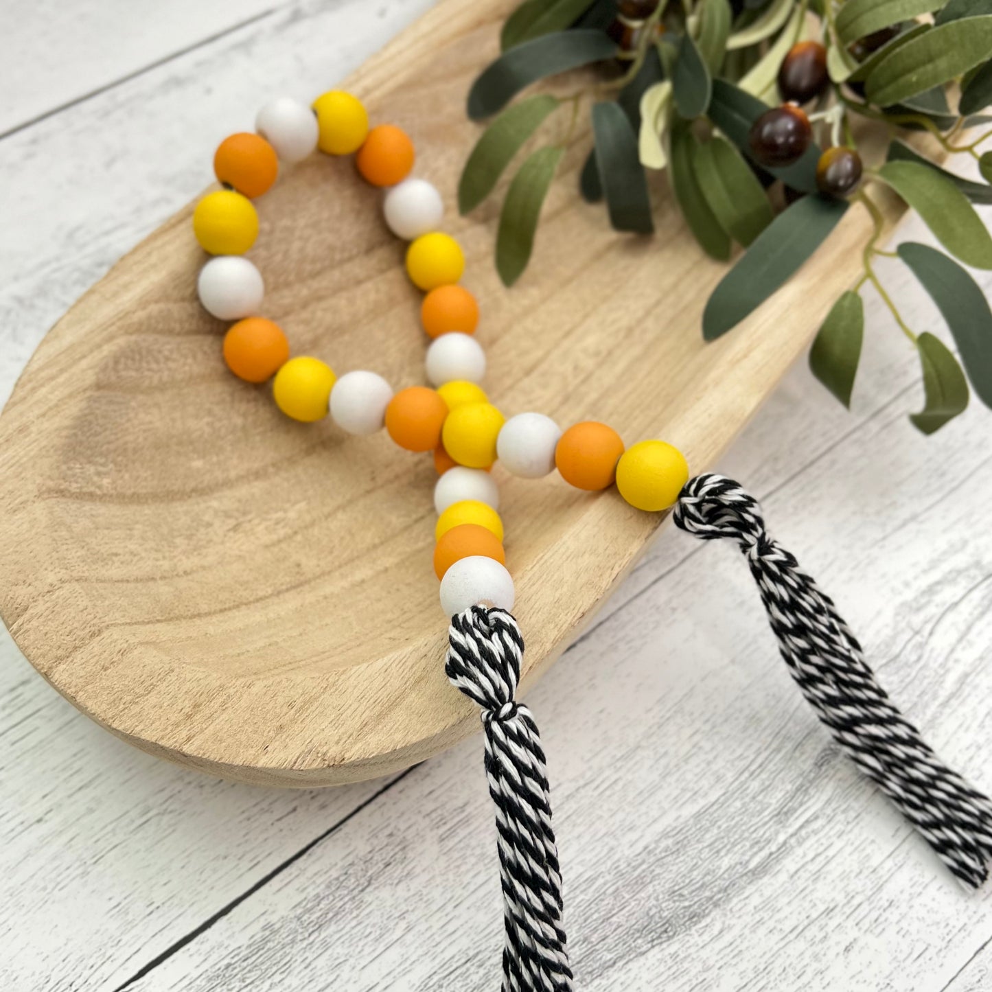 Candy Corn Themed Wooden Bead Garland