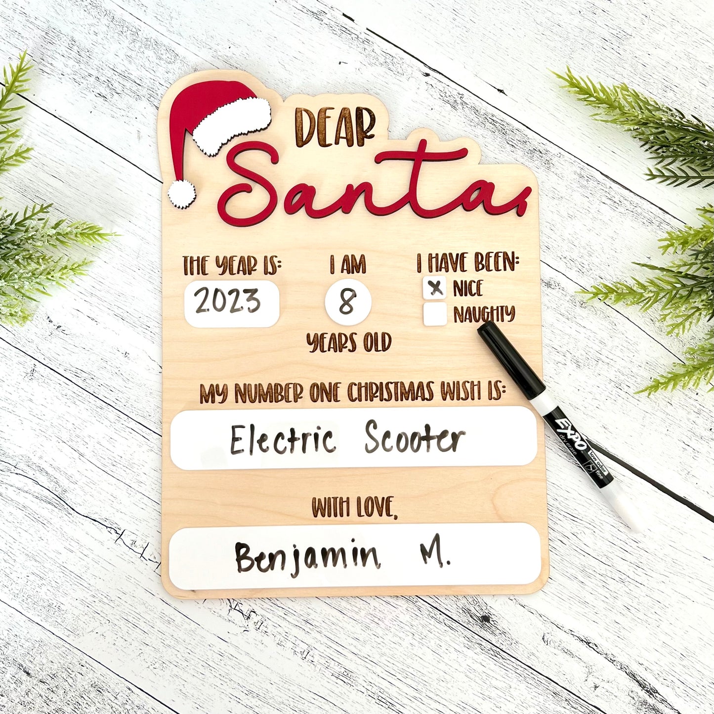 Dear Santa Dry Erase Sign