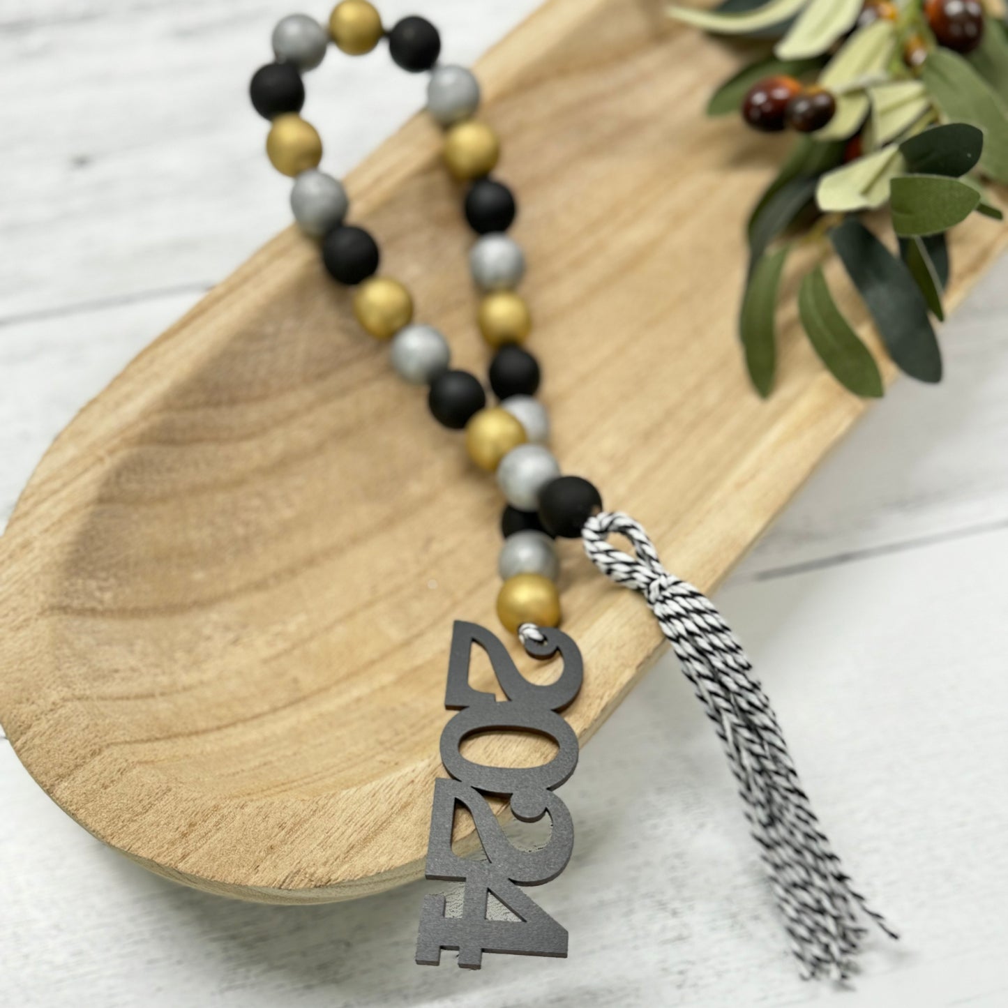 New Years Themed Wooden Bead Garland