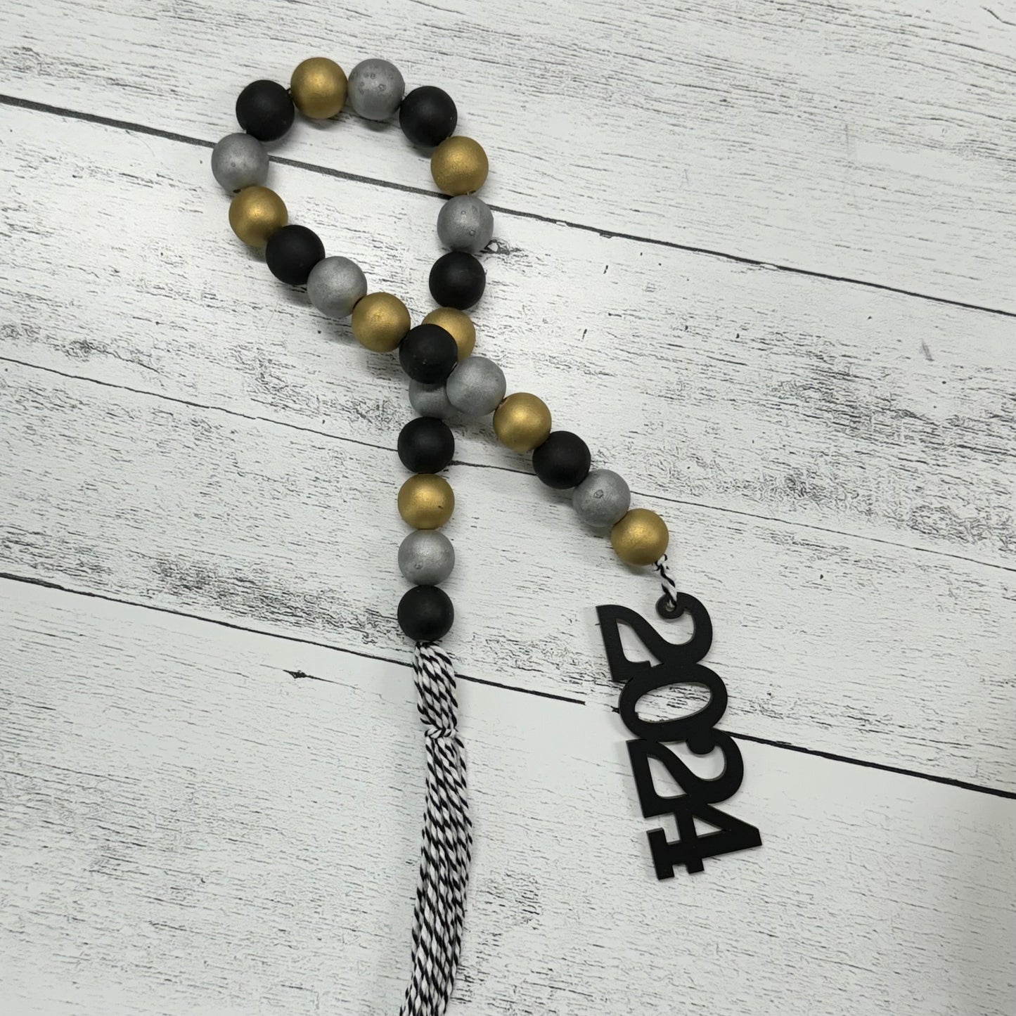 New Years Themed Wooden Bead Garland