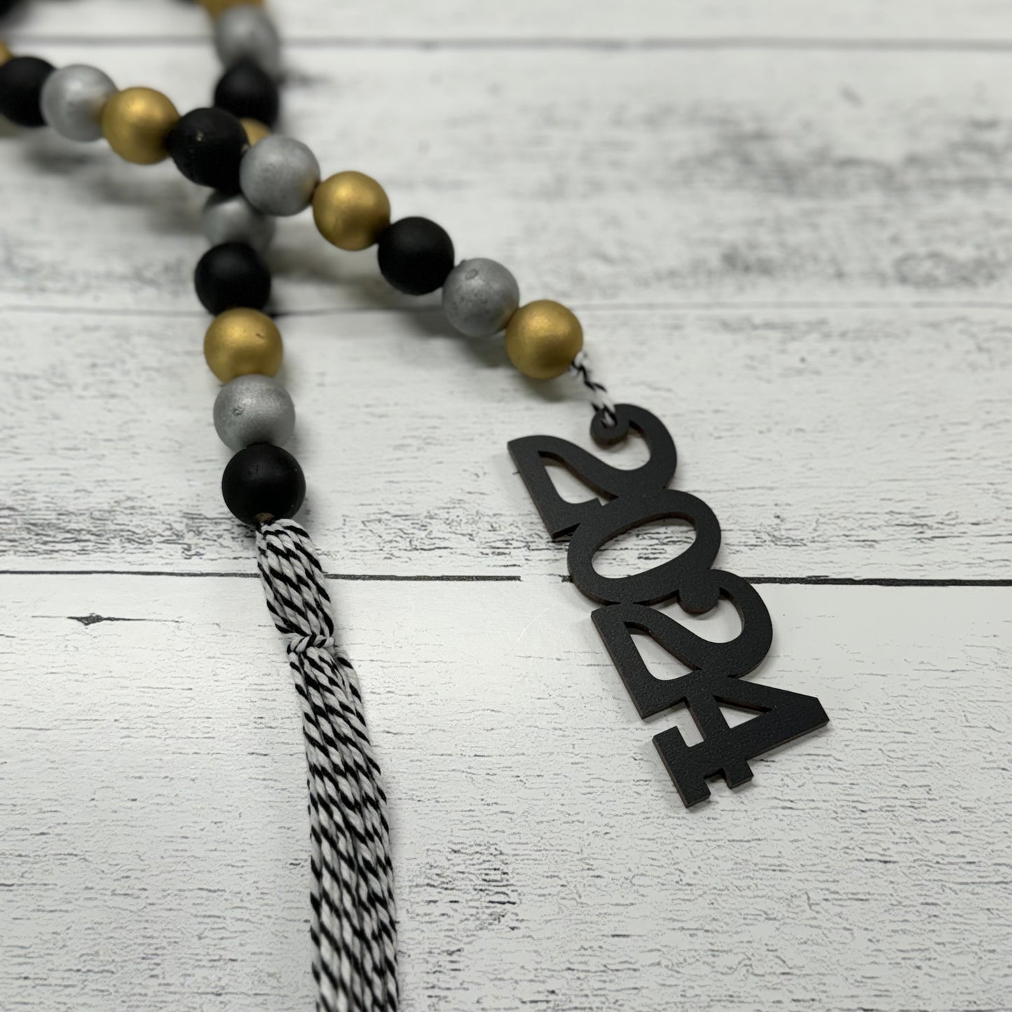 New Years Themed Wooden Bead Garland