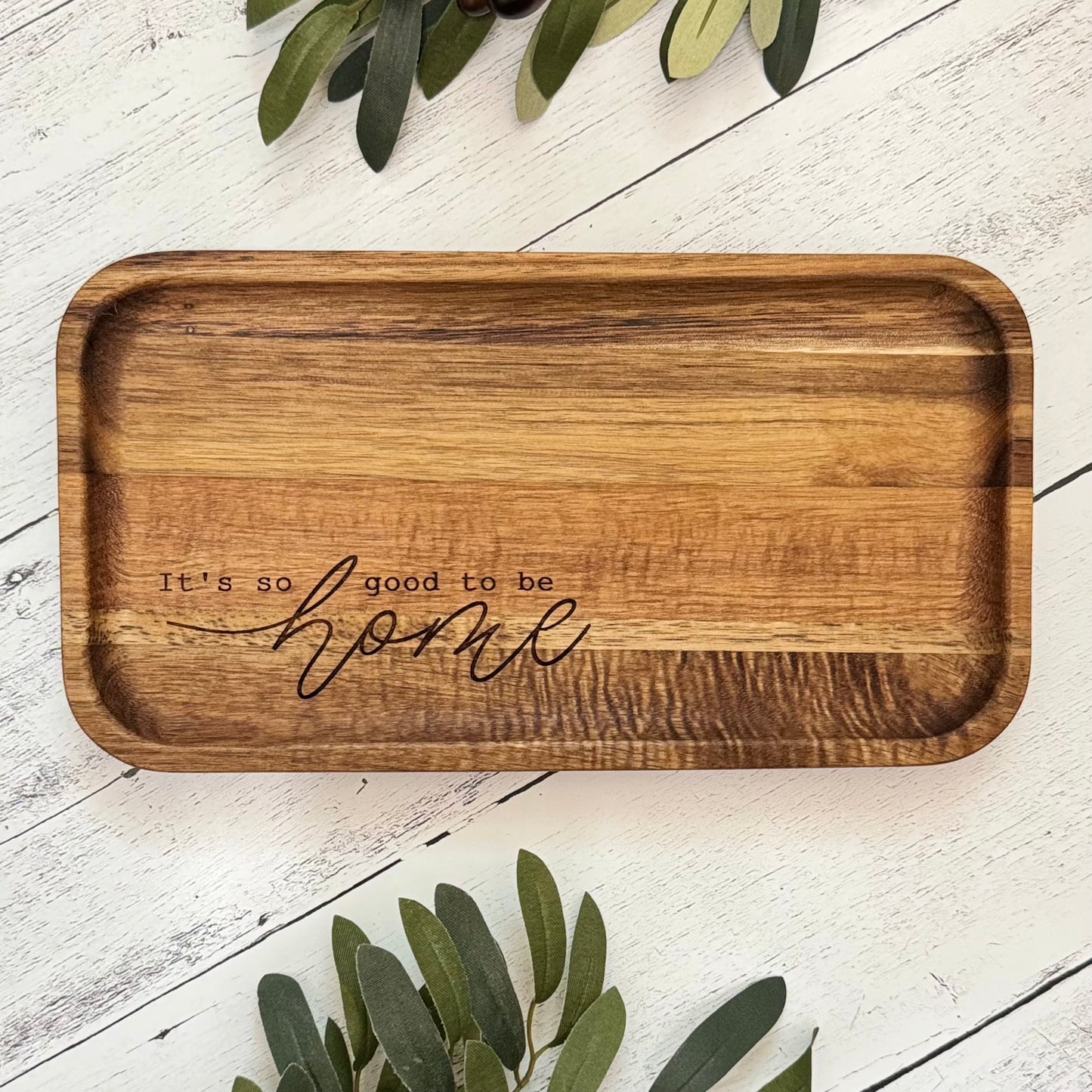 Acacia Wood Engraved Valet Tray | Wood Catch All Tray