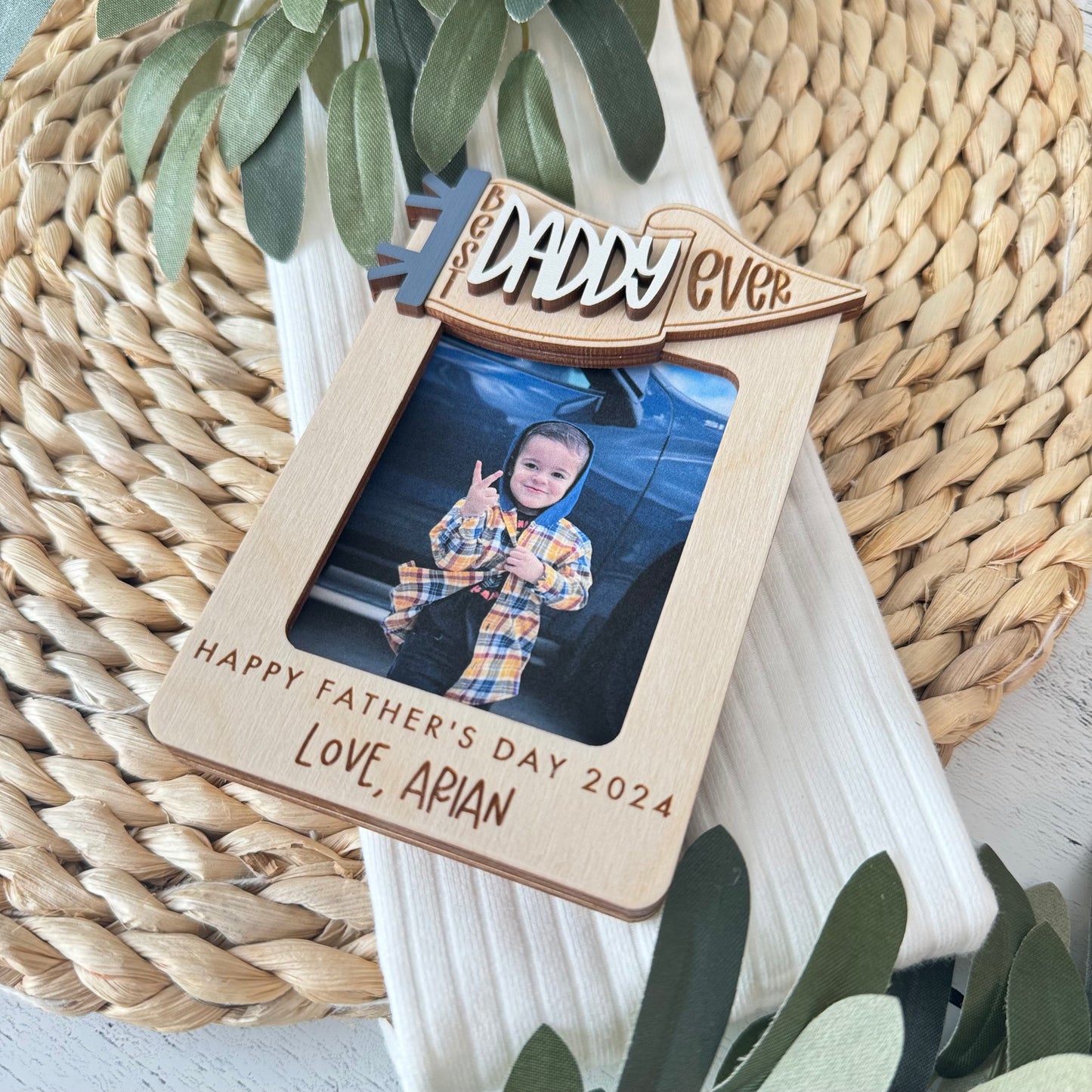 Father's Day Wooden Photo Frame | Magnetic Photo Frame | Visor Clip