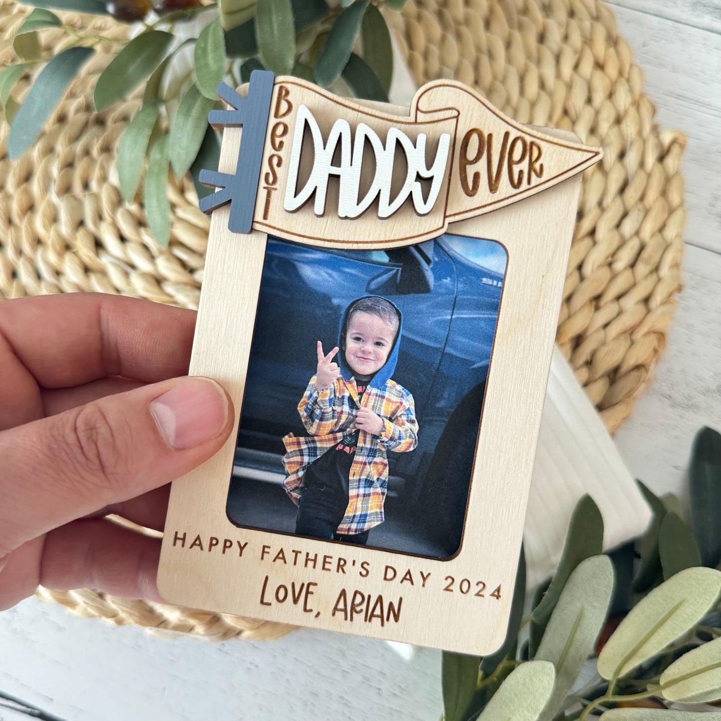 Father's Day Wooden Photo Frame | Magnetic Photo Frame | Visor Clip