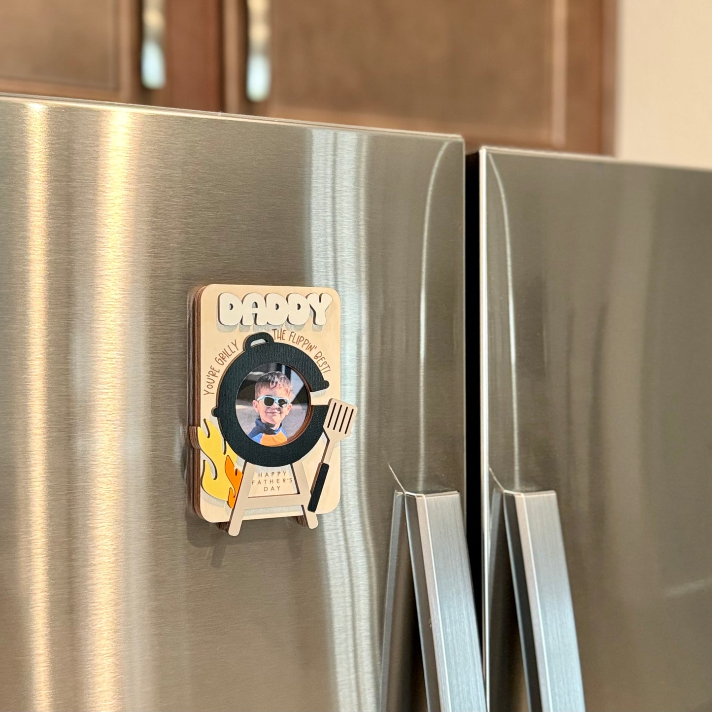 Father's Day Wooden Photo Frame | Magnetic Photo Frame | Visor Clip | BBQ Grill