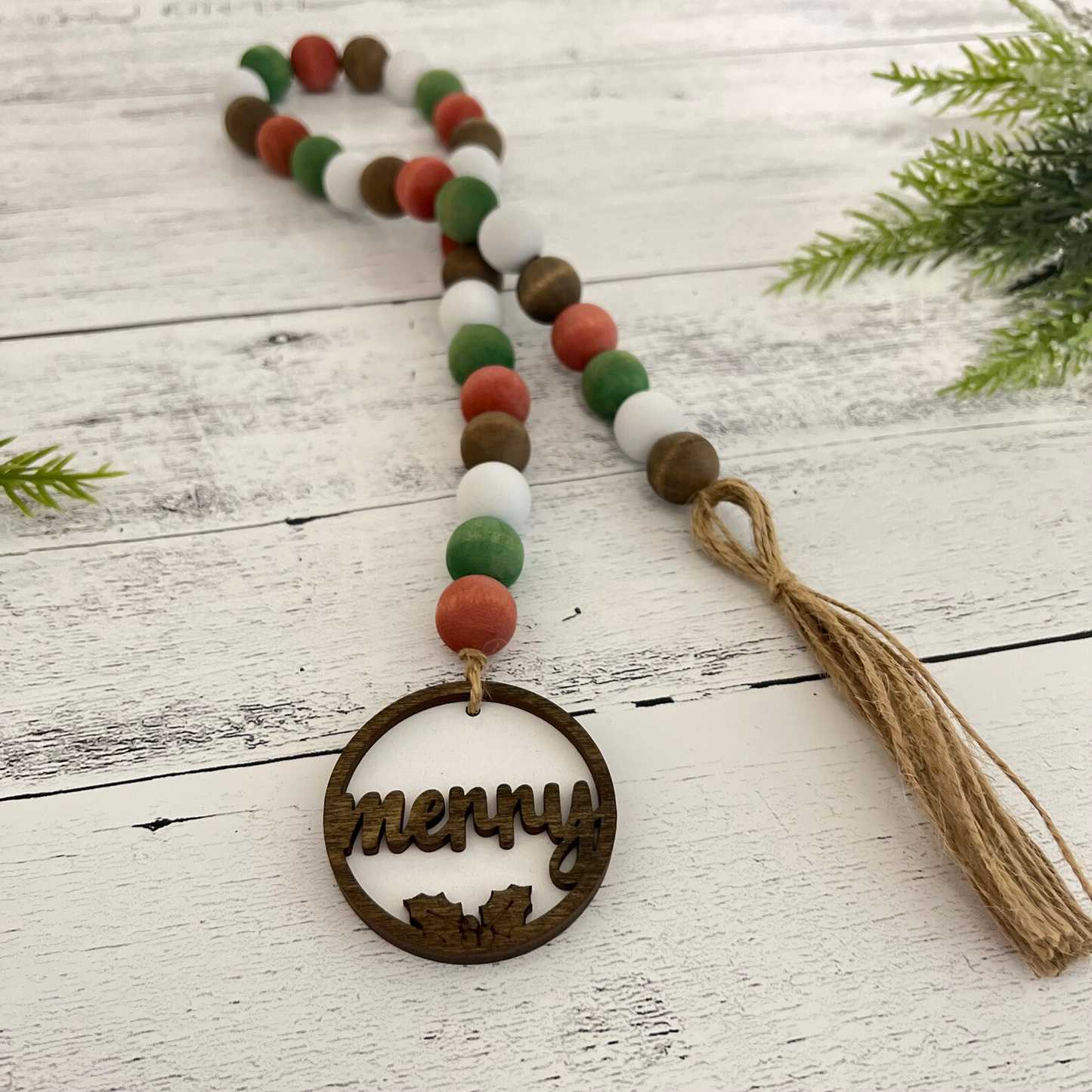 Rustic Christmas Themed Wooden Bead Garland
